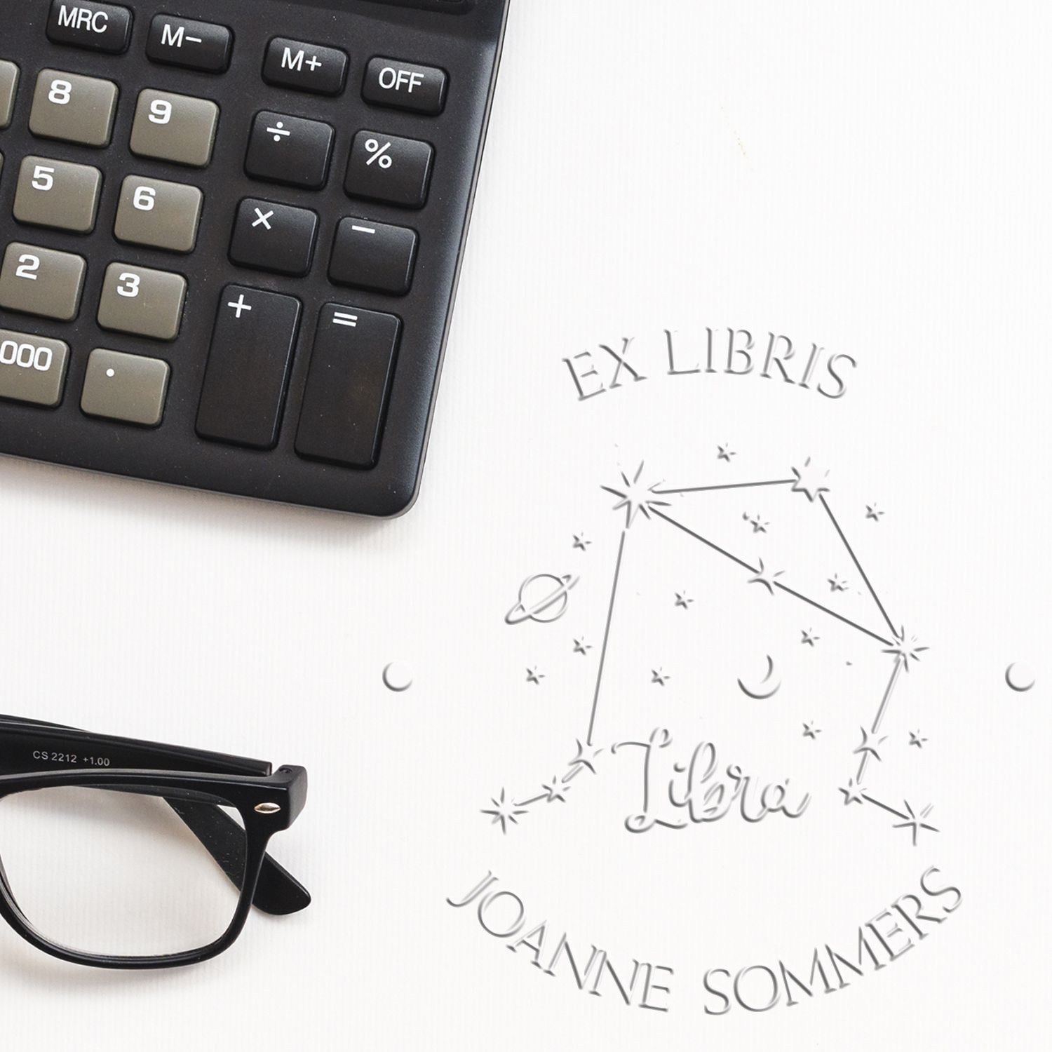 Desk Libra Constellation with Planet, Moon and Stars Custom Library Embossing Seal - Engineer Seal Stamps