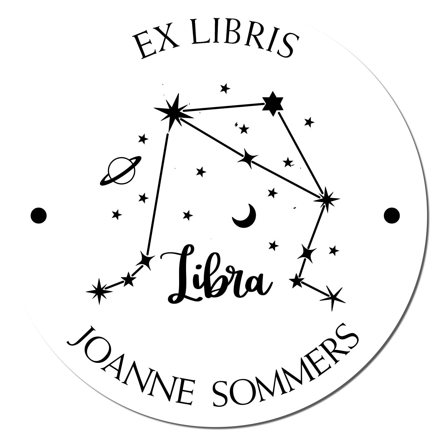 Wood Handle Libra Constellation with Planet, Moon and Stars Custom Made Library Name Stamp - Engineer Seal Stamps