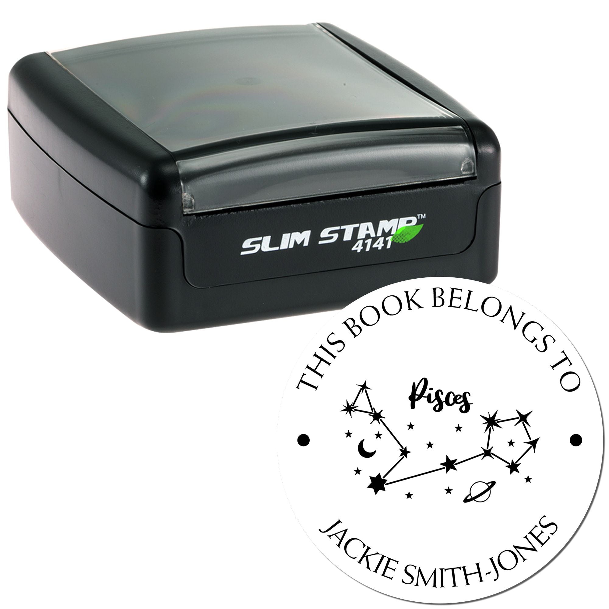 Pre-Inked Pisces Constellation with Planet, Moon and Stars Customized Book Library Stamp - Engineer Seal Stamps