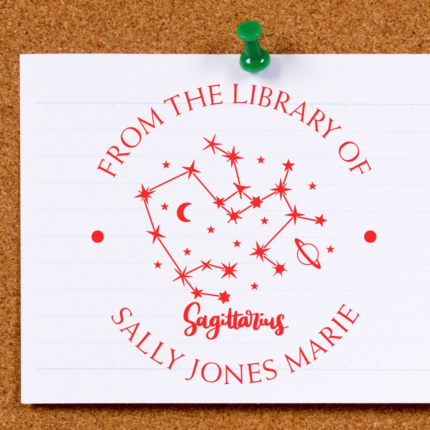 PSI Pre-Inked Sagittarius Constellation with Planet, Moon and Stars Personalized My Library Stamp - Engineer Seal Stamps