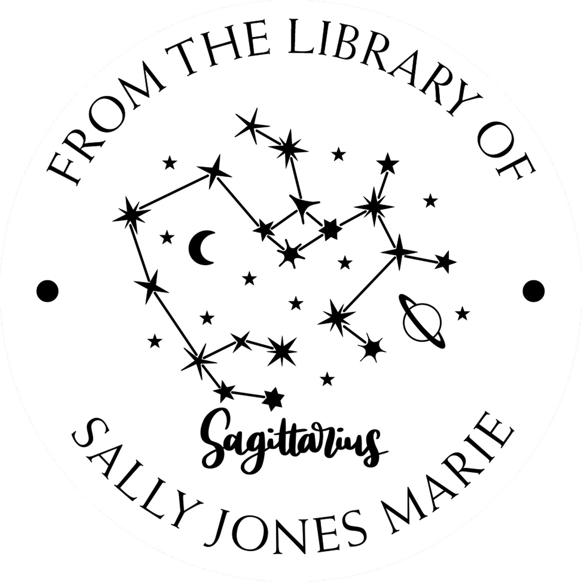 PSI Pre-Inked Sagittarius Constellation with Planet, Moon and Stars Personalized My Library Stamp - Engineer Seal Stamps