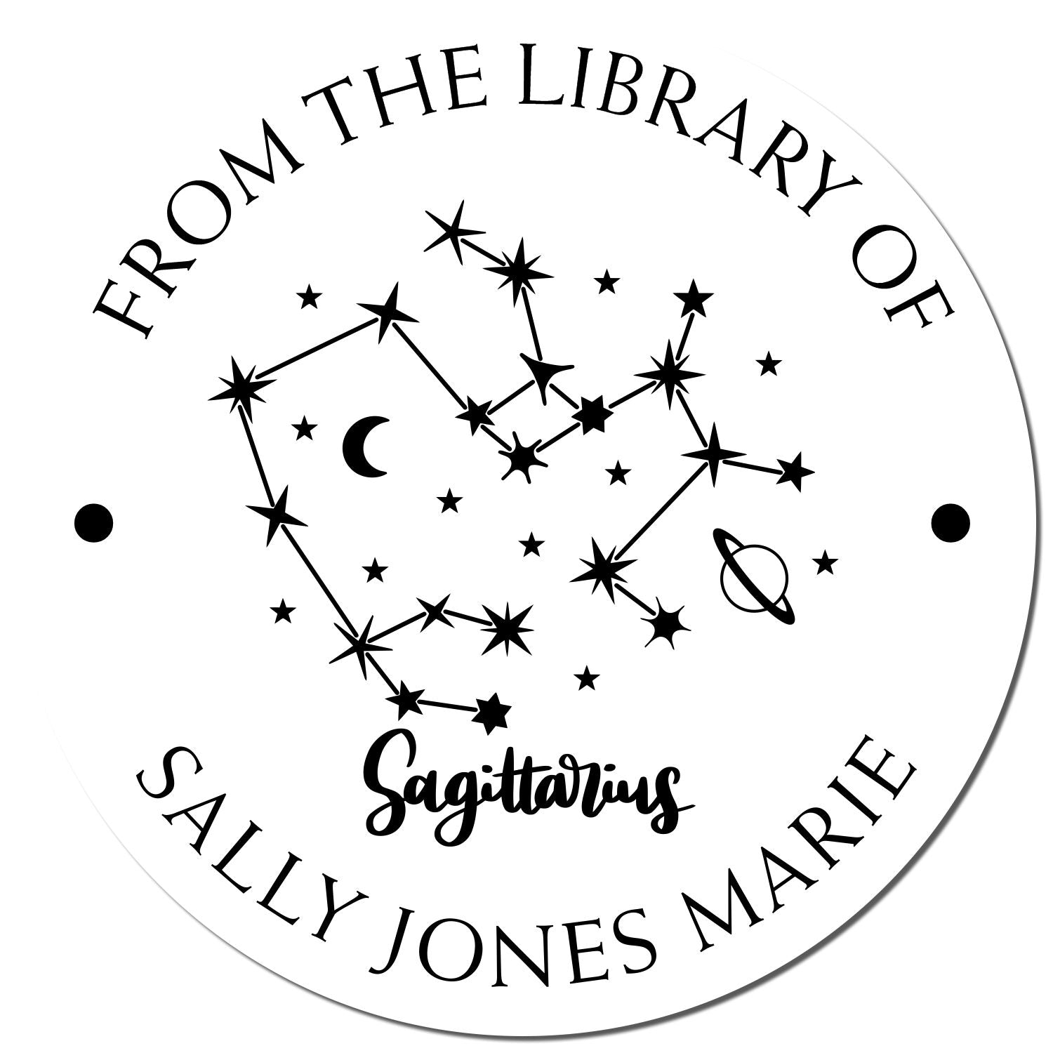 PSI Pre-Inked Sagittarius Constellation with Planet, Moon and Stars Personalized My Library Stamp - Engineer Seal Stamps