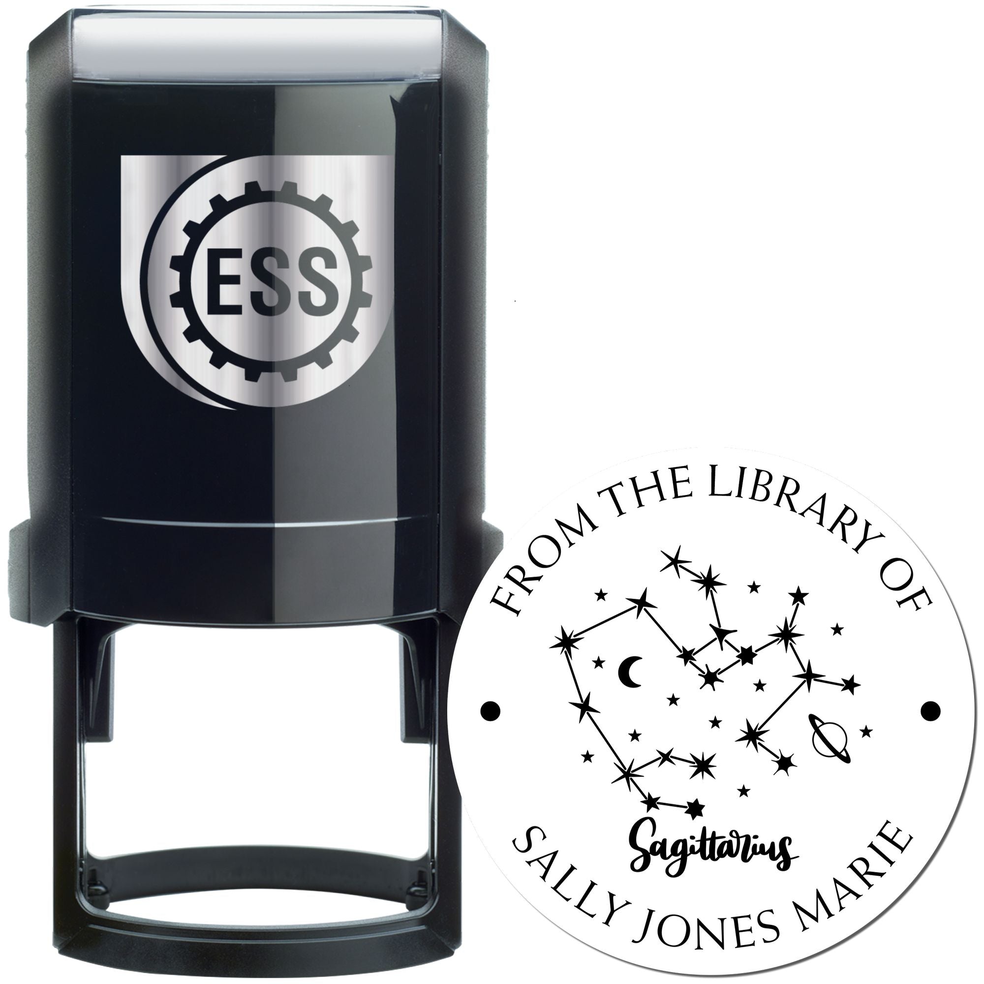 Self-Inking Sagittarius Constellation with Planet, Moon and Stars Personalized Book Stamper - Engineer Seal Stamps