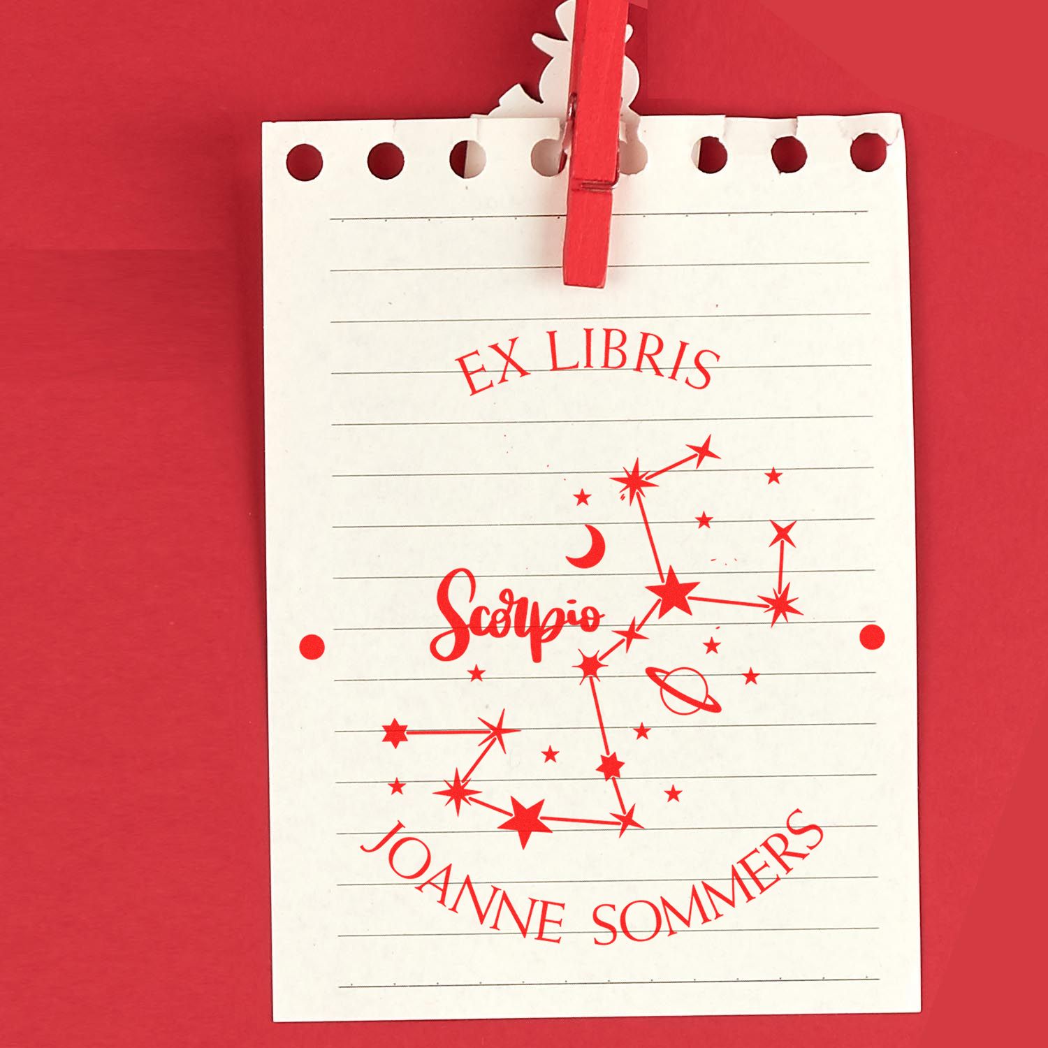 Pre-Inked Scorpio Constellation with Planet, Moon and Stars Customized Book Lover Stamp - Engineer Seal Stamps