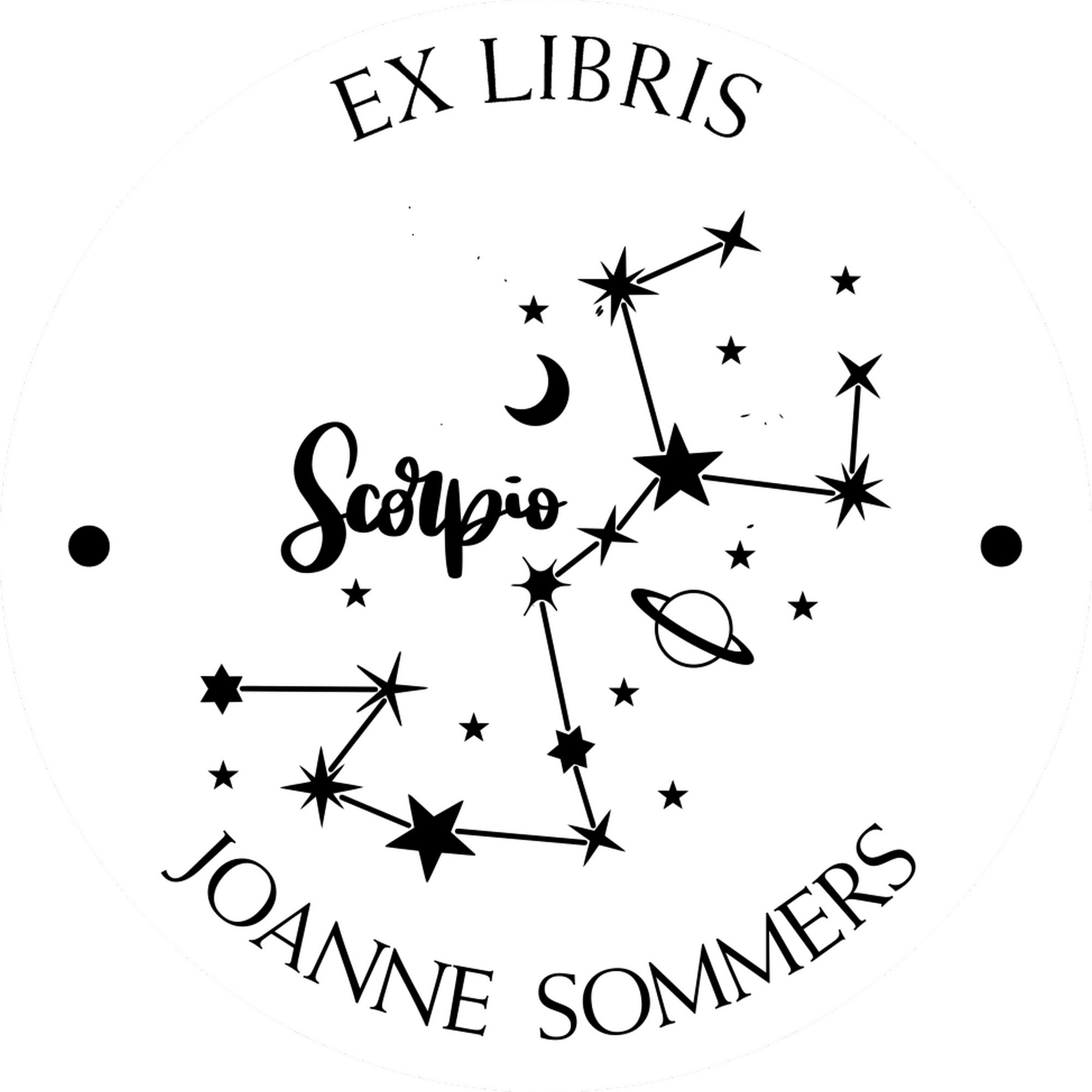 Wood Handle Scorpio Constellation with Planet, Moon and Stars Custom Made Library Of Stamper