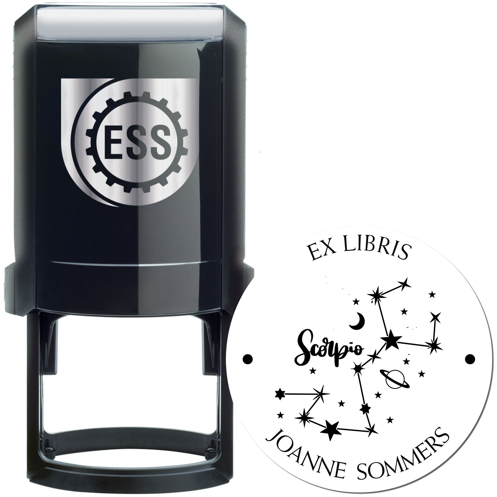 Self-Inking Scorpio Constellation with Planet, Moon and Stars Personalized Book Belongs to Stamp - Engineer Seal Stamps
