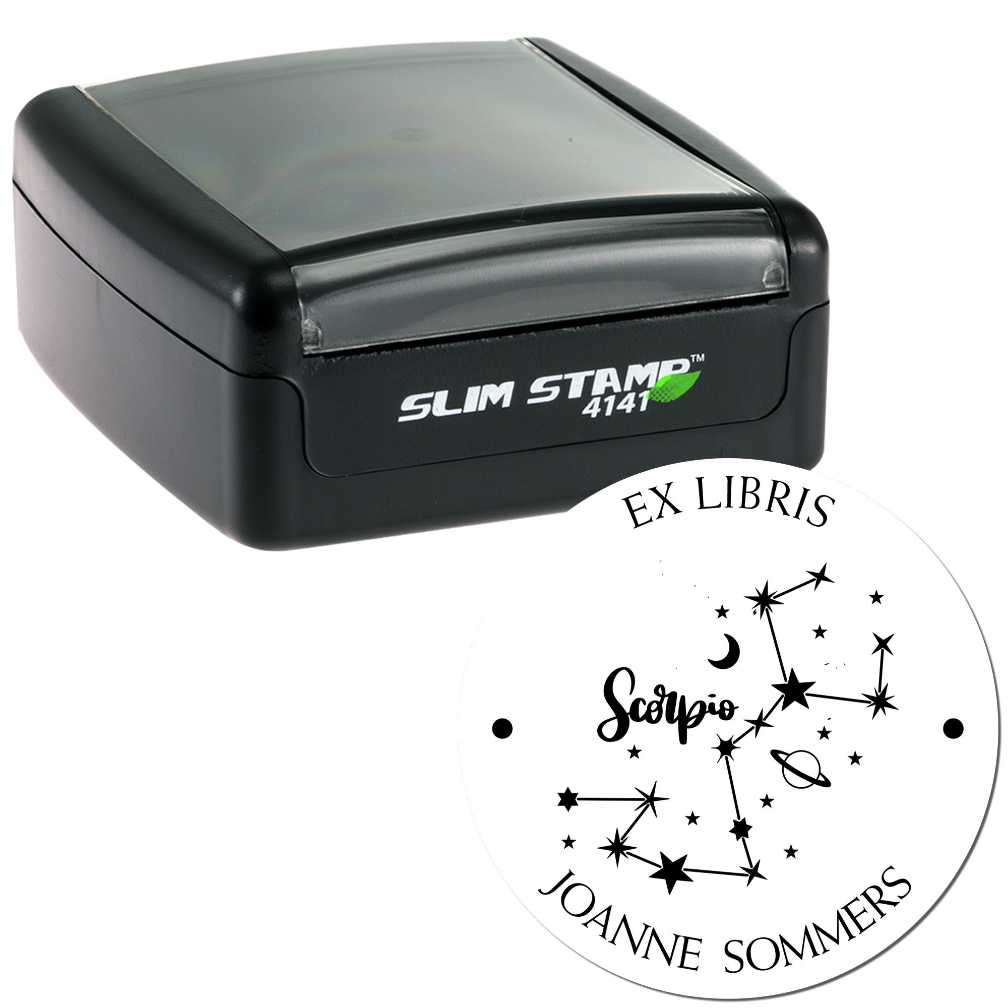 Pre-Inked Scorpio Constellation with Planet, Moon and Stars Customized Book Lover Stamp - Engineer Seal Stamps