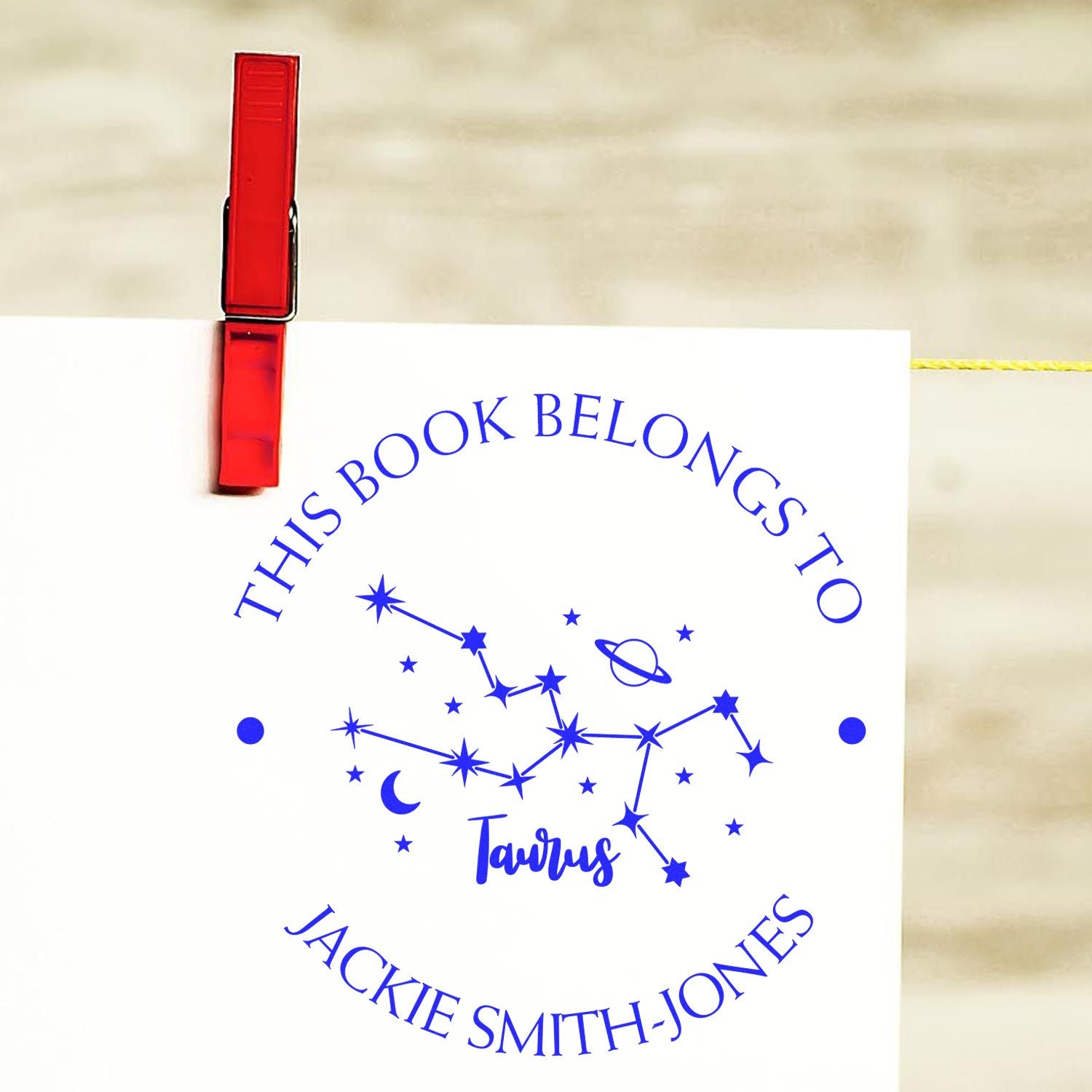 PSI Pre-Inked Taurus Constellation with Planet, Moon and Stars Personalized Name Stamp - Engineer Seal Stamps