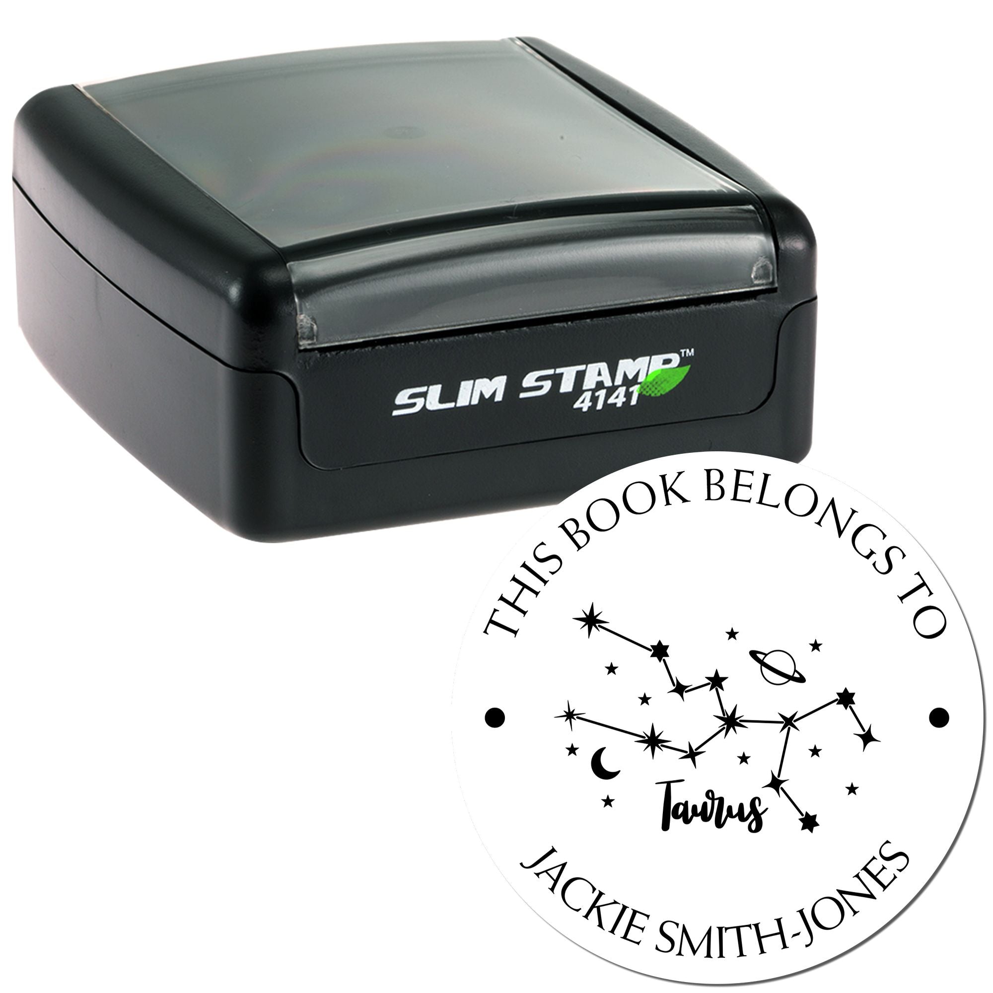 Pre-Inked Taurus Constellation with Planet, Moon and Stars Customized Book Lover Stamper - Engineer Seal Stamps