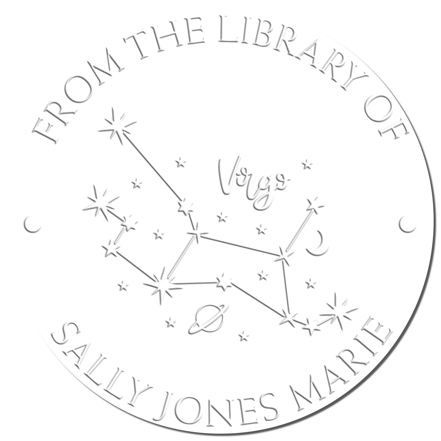Soft Virgo Constellation with Planet, Moon and Stars Custom Book Belongs to Seal Press - Engineer Seal Stamps