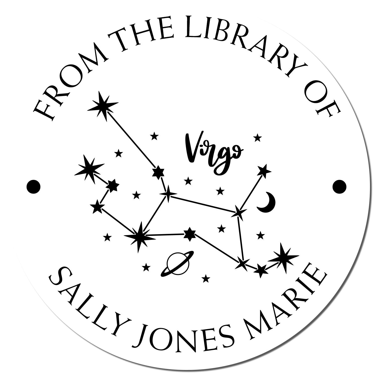 Pre-Inked Virgo Constellation with Planet, Moon and Stars Customized Book Name Stamp - Engineer Seal Stamps