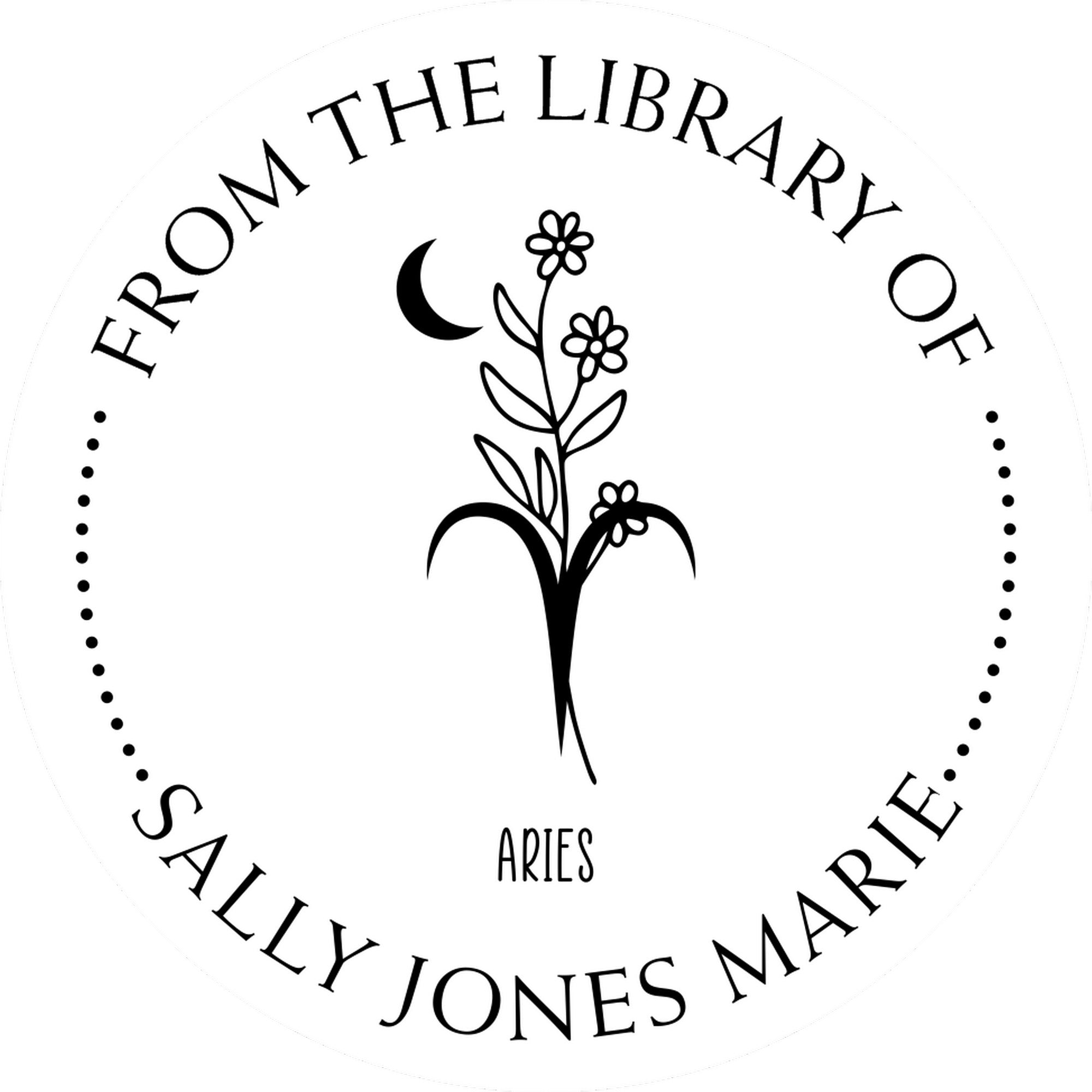 Wood Handle Aries Zodiac Symbol with Flowers Custom Library Stamp