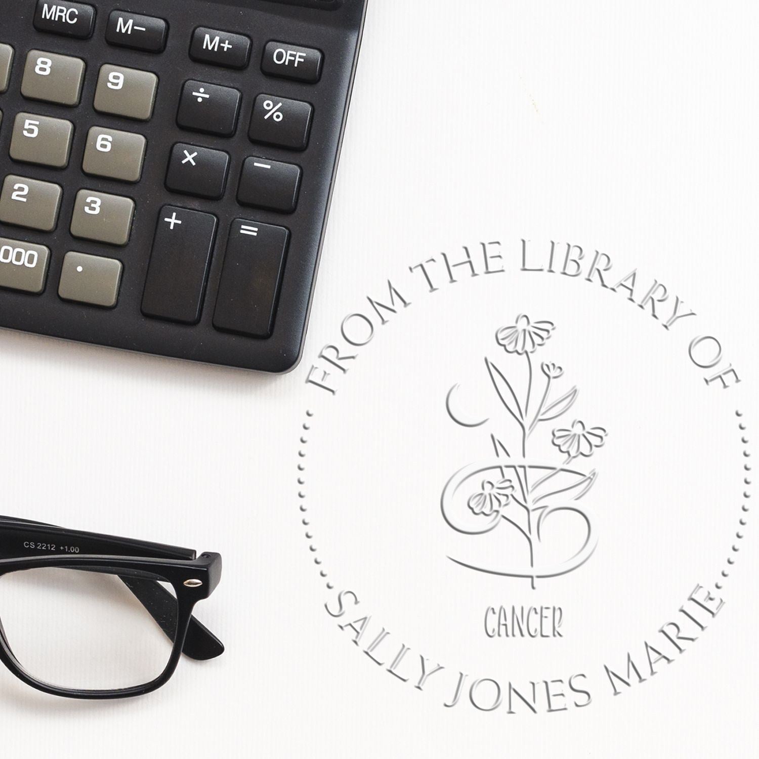 Hybrid Cancer Zodiac Symbol with Flowers Custom Made Read It Embossing Seal - Engineer Seal Stamps