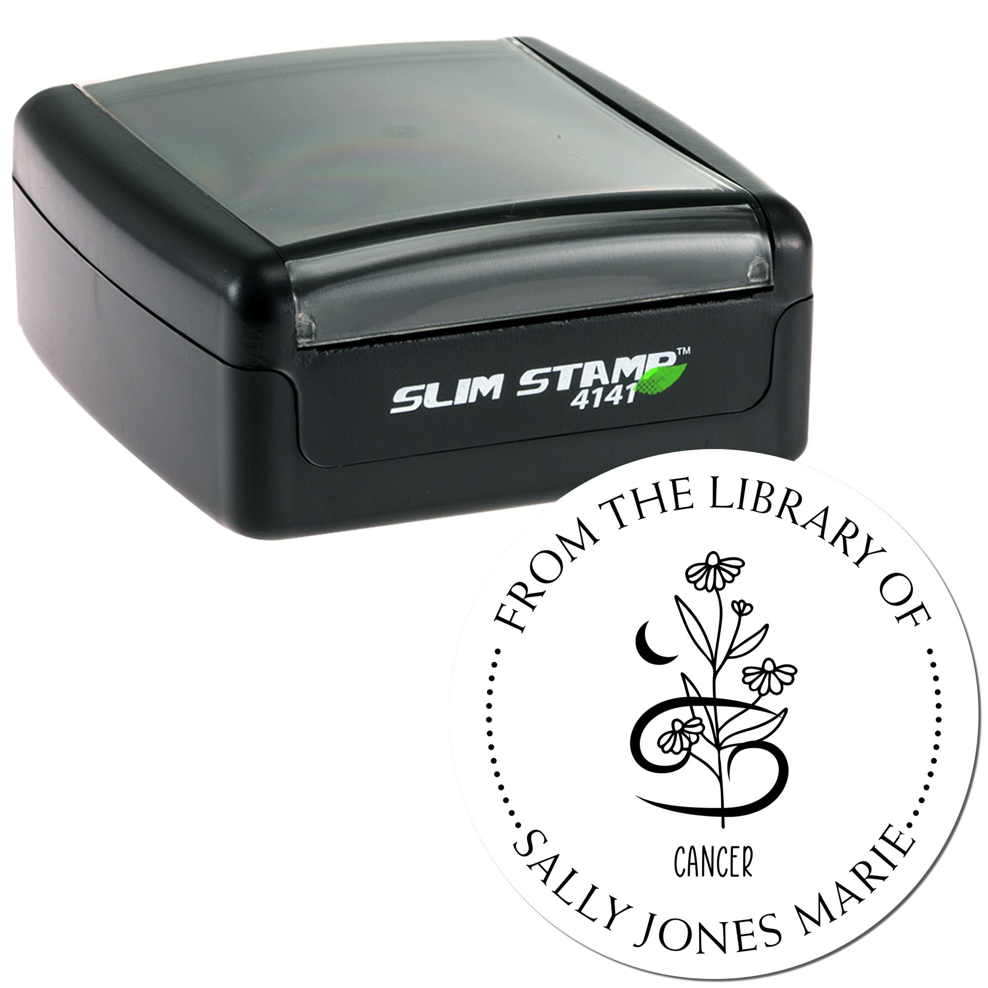 Pre-Inked Cancer Zodiac Symbol with Flowers Customized Name Inscription Stamp - Engineer Seal Stamps