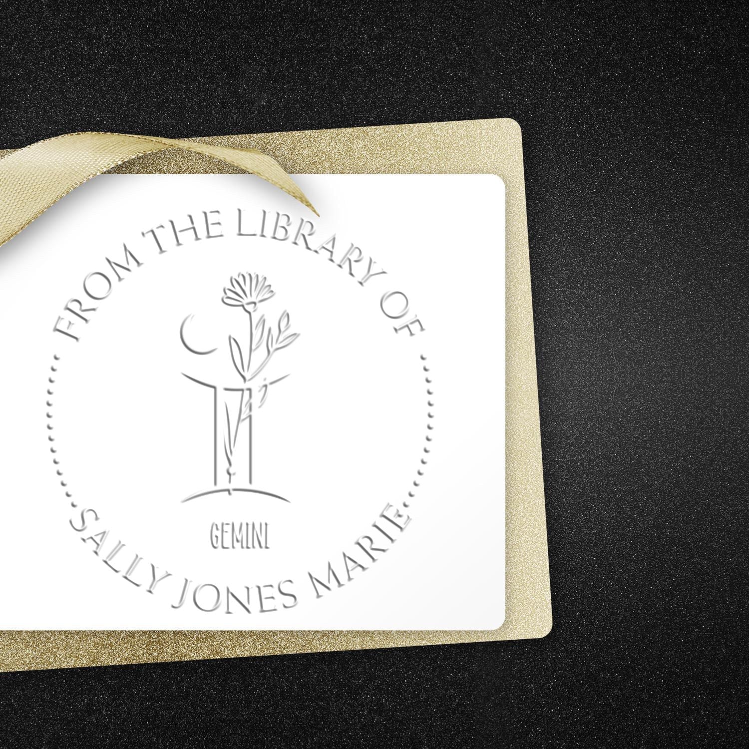 Desk Gemini Zodiac Symbol with Flowers Personalized Belongs To Seal Press - Engineer Seal Stamps