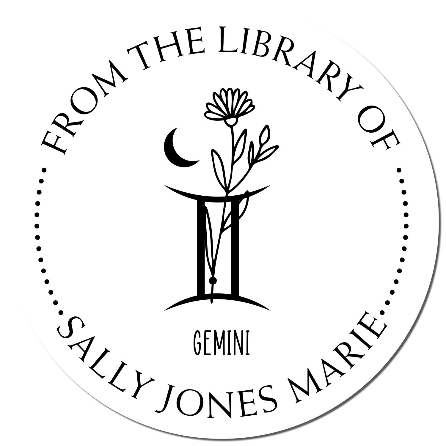 Wood Handle Gemini Zodiac Symbol with Flowers Custom Library Of Stamp - Engineer Seal Stamps