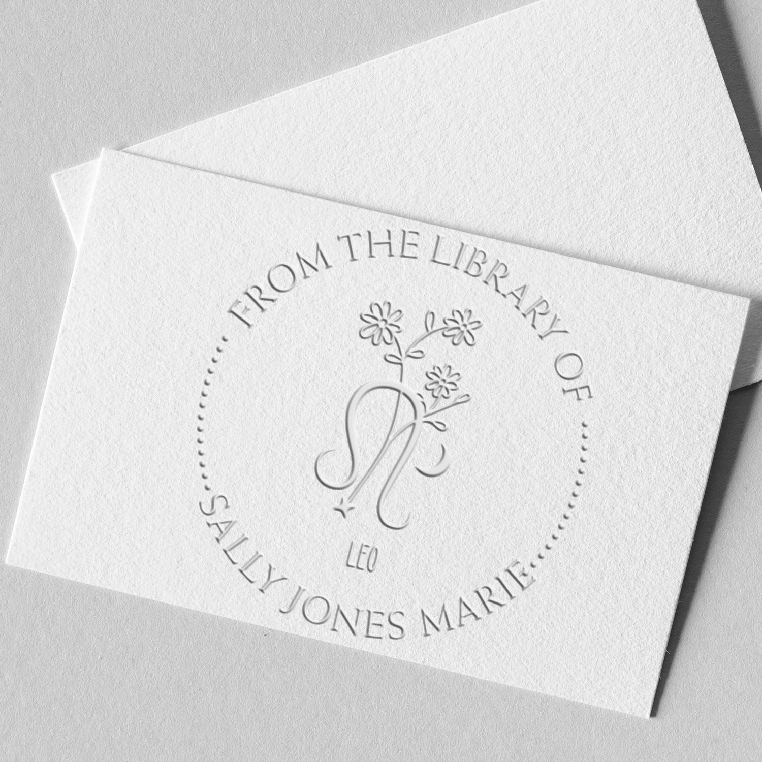 Soft Leo Zodiac Symbol with Flowers Custom Made Name Paper Embosser - Engineer Seal Stamps