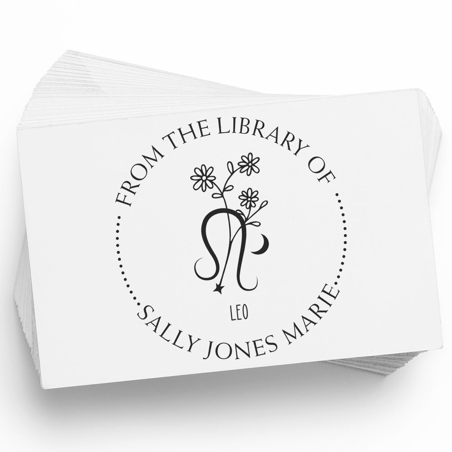 Pre-Inked Leo Zodiac Symbol with Flowers Customized Private Library Stamp - Engineer Seal Stamps