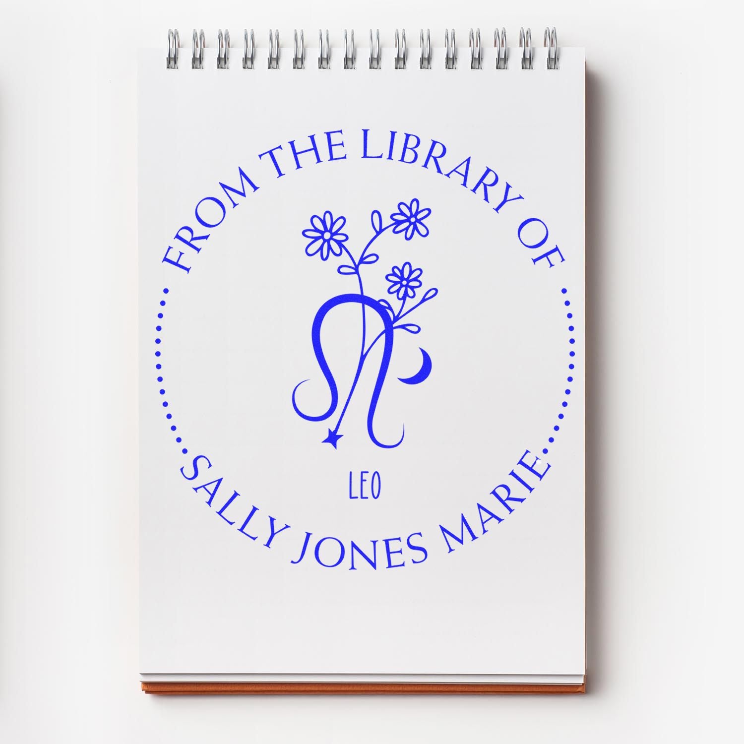 Pre-Inked Leo Zodiac Symbol with Flowers Customized Private Library Stamp - Engineer Seal Stamps