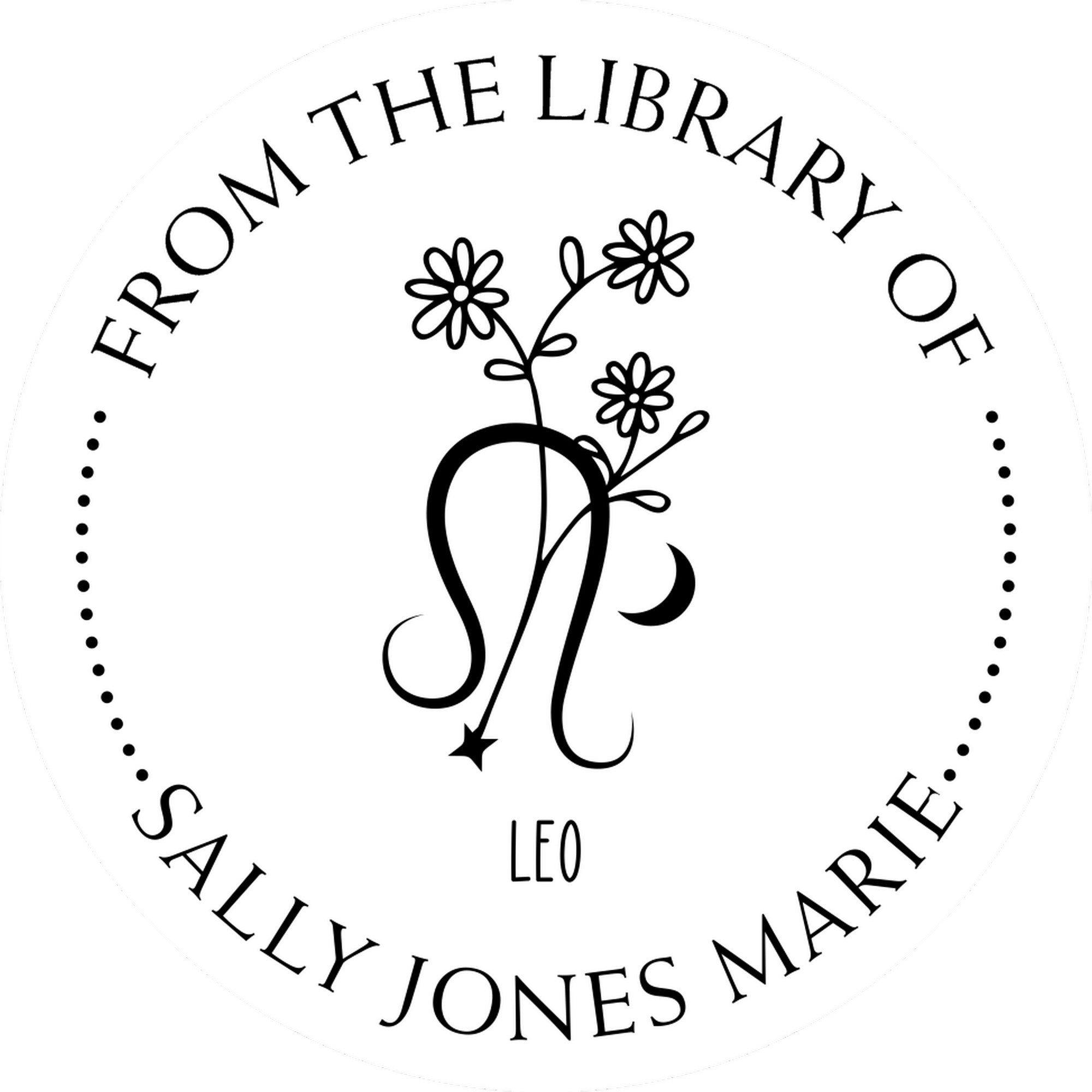 Pre-Inked Leo Zodiac Symbol with Flowers Customized Private Library Stamp - Engineer Seal Stamps