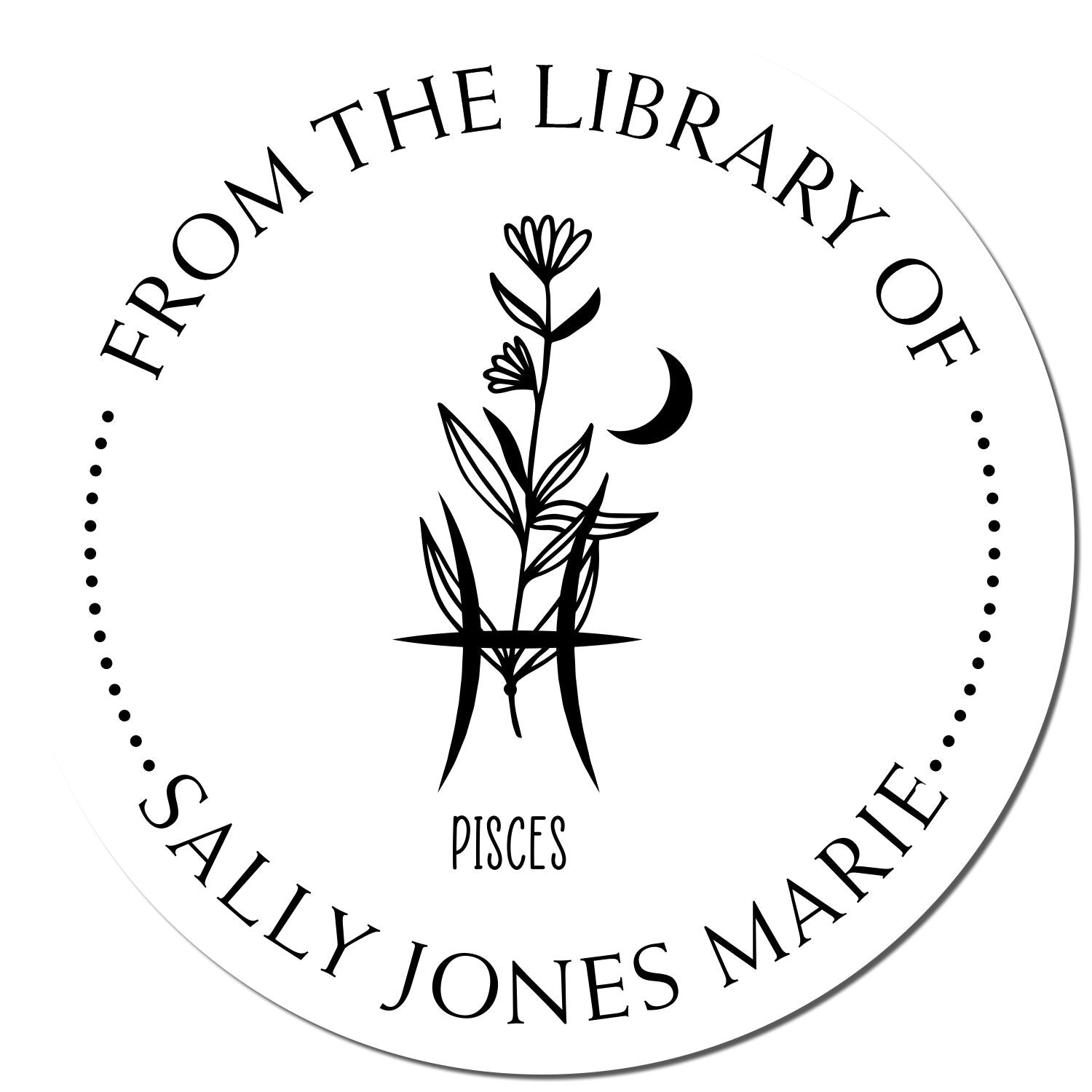 PSI Pre-Inked Pisces Zodiac Symbol with Flowers Personalized Private Library Stamp - Engineer Seal Stamps