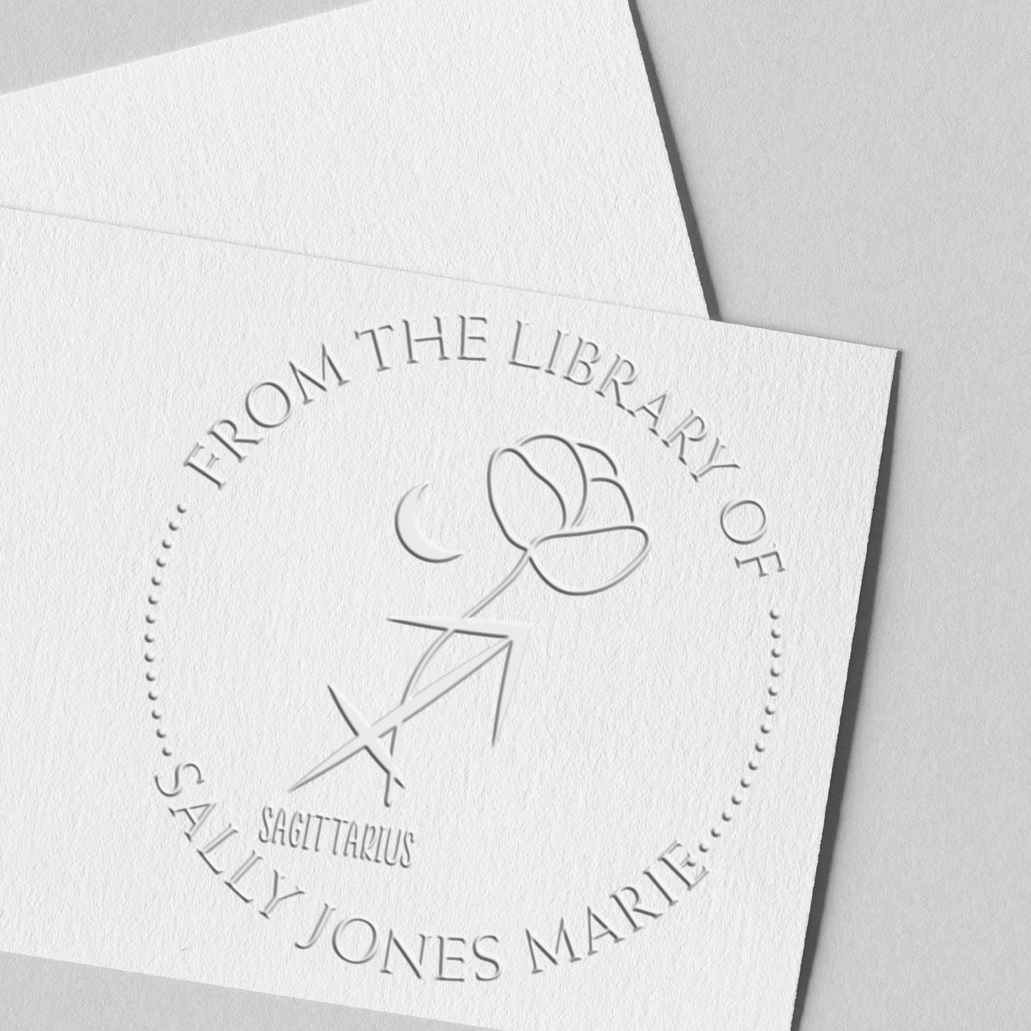 Desk Sagittarius Zodiac Symbol with Flowers Personalized Bibliophile Embossing Stamp - Engineer Seal Stamps