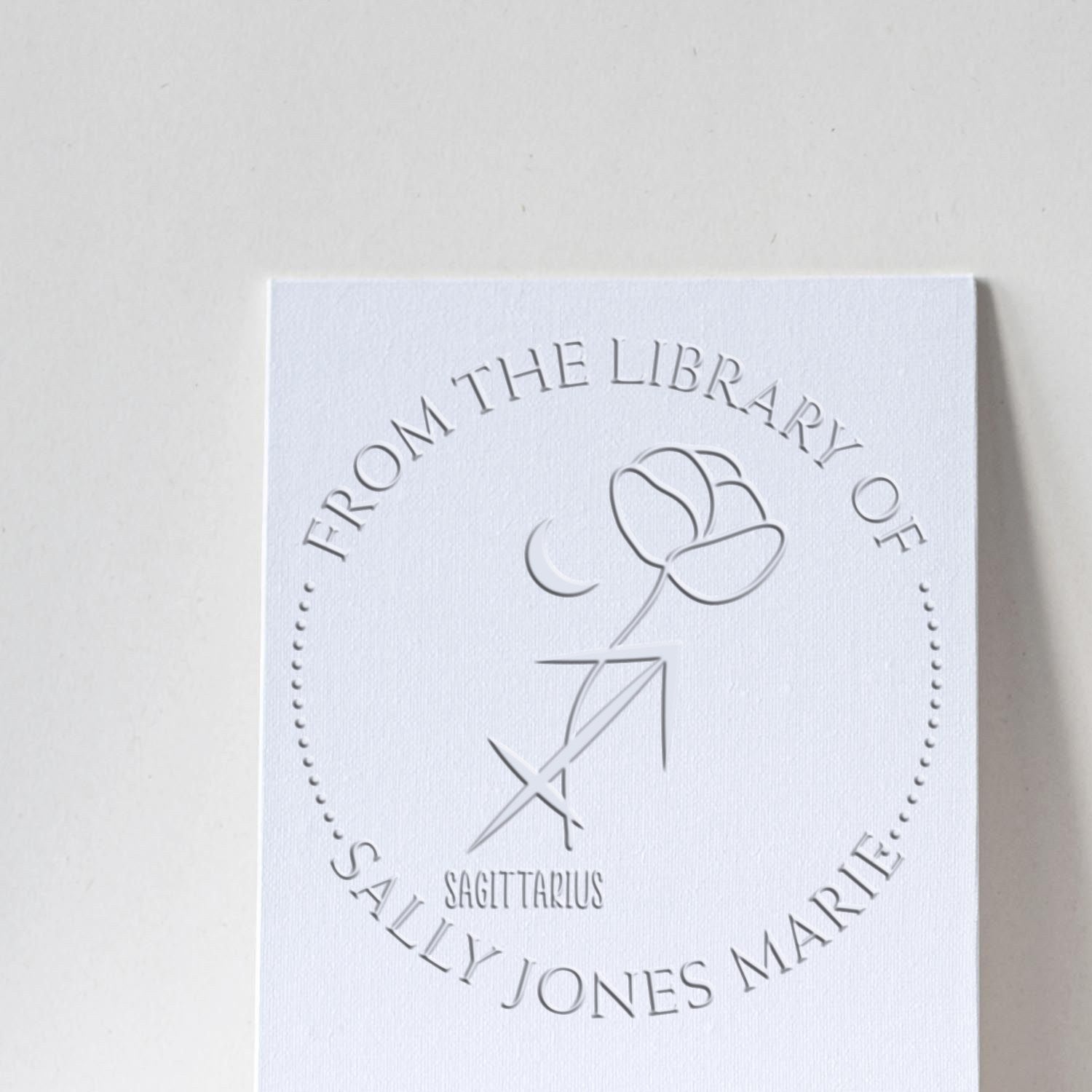 Soft Sagittarius Zodiac Symbol with Flowers Custom Made Name Inscription Embosser - Engineer Seal Stamps