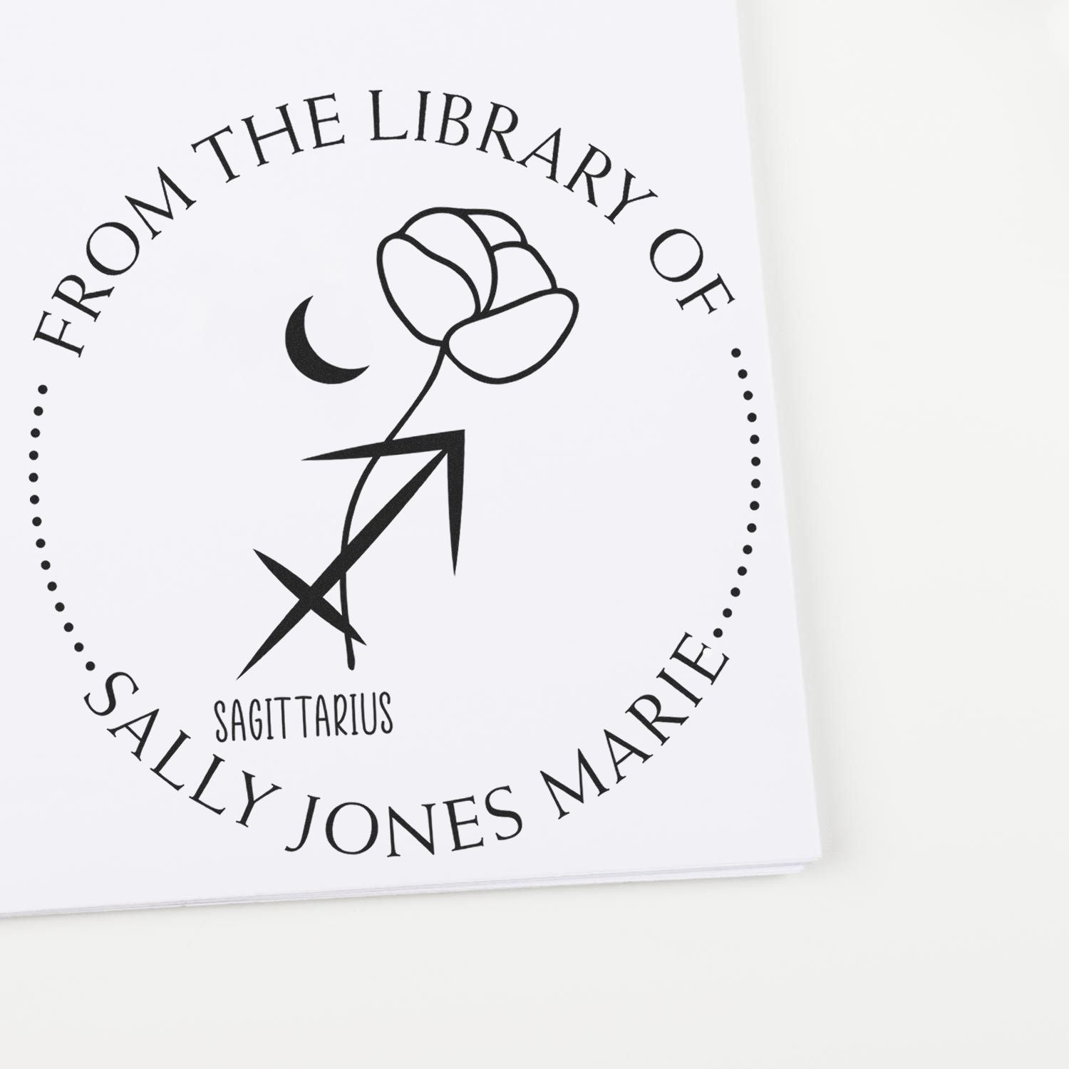 Self-Inking Sagittarius Zodiac Symbol with Flowers Custom Made Personal Library Stamp - Engineer Seal Stamps