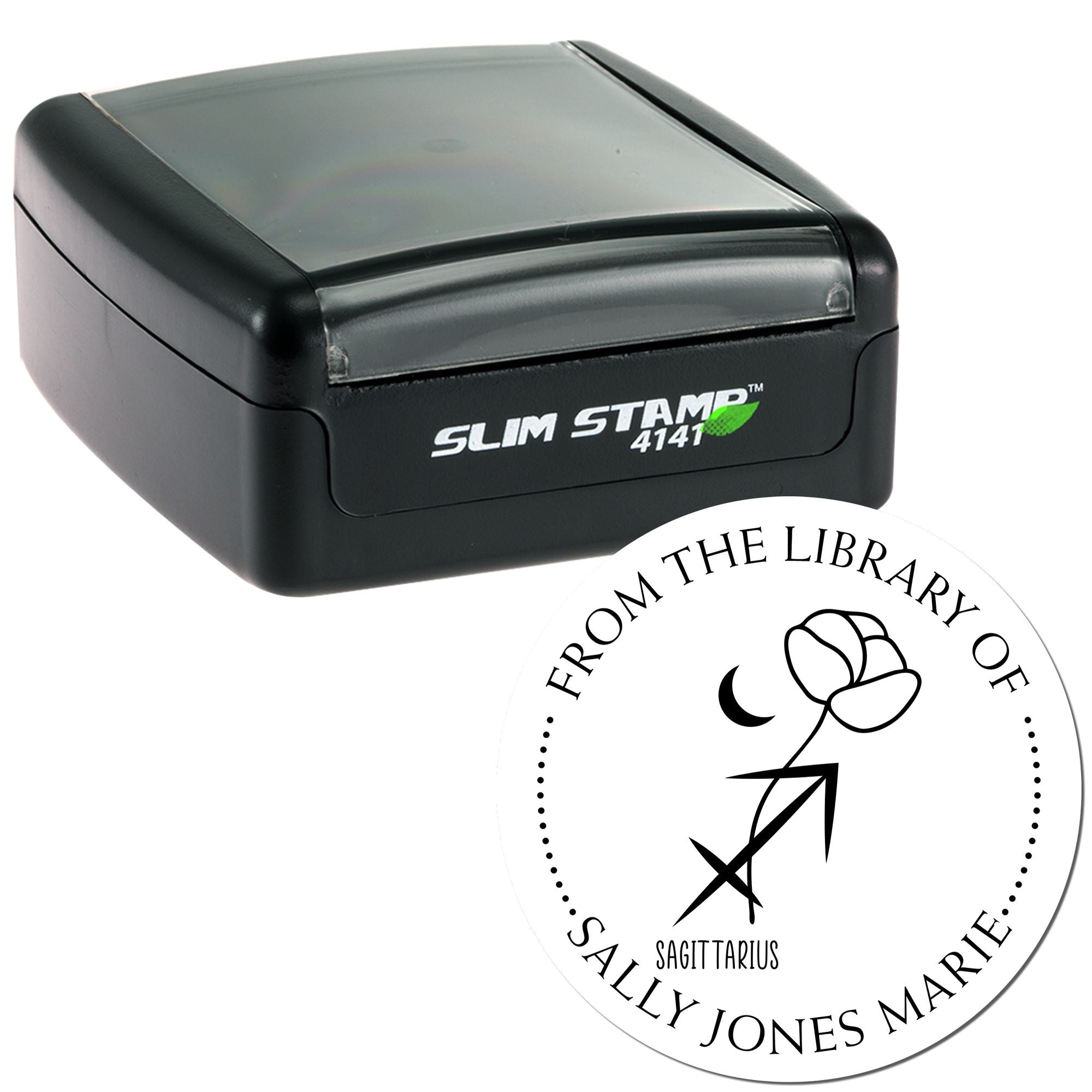 Pre-Inked Sagittarius Zodiac Symbol with Flowers Customized Read It Love It Return It Stamp - Engineer Seal Stamps