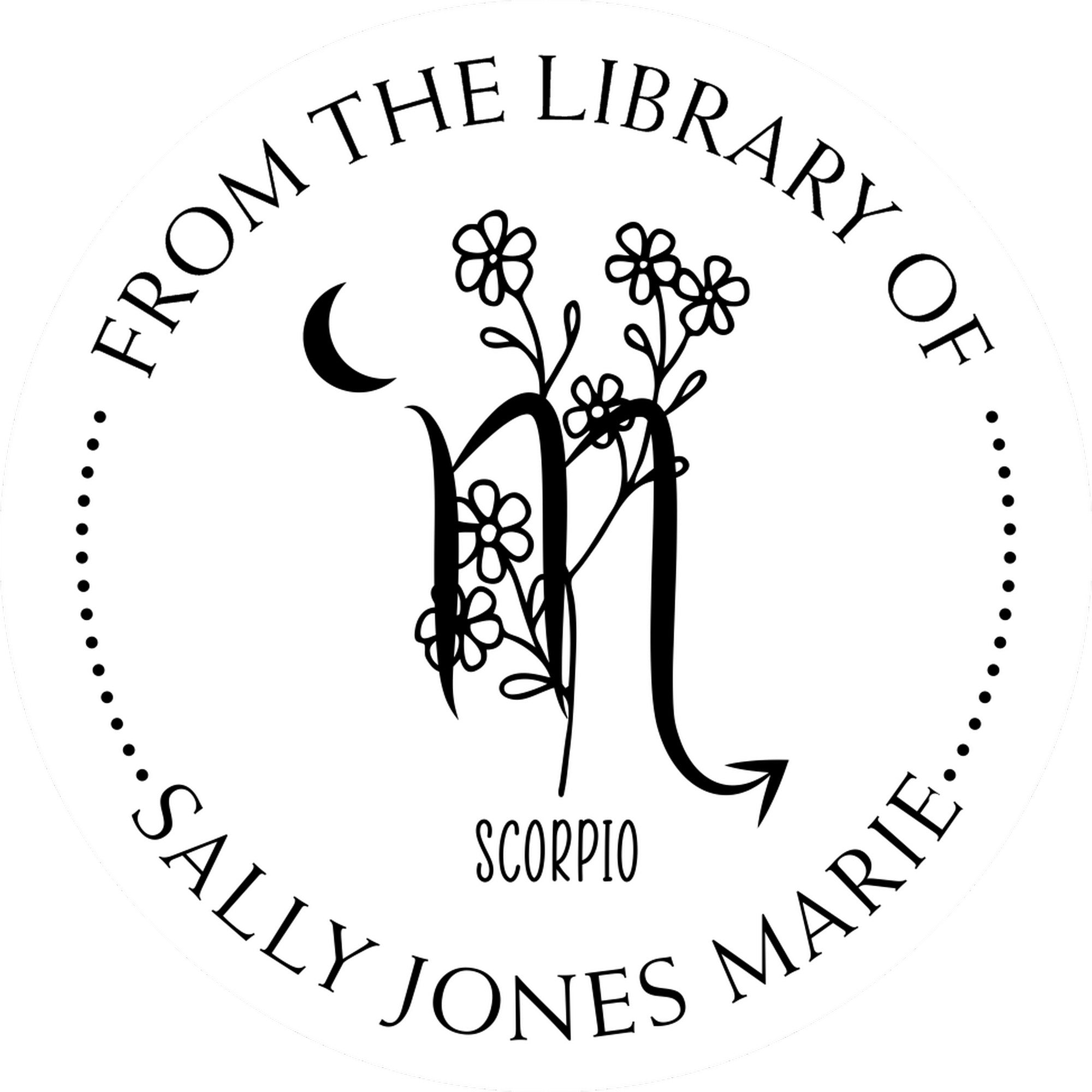 PSI Pre-Inked Scorpio Zodiac Symbol with Flowers Personalized Read It Love It Stamp - Engineer Seal Stamps