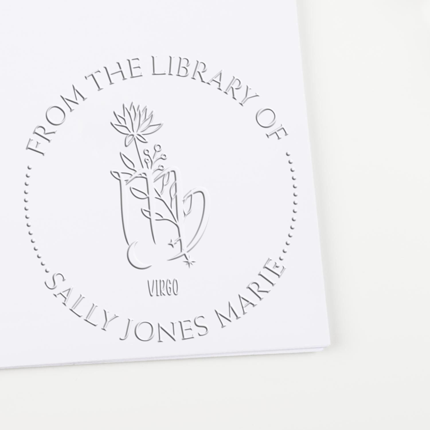 Desk Virgo Zodiac Symbol with Flowers Personalized Book Embossed Stamp - Engineer Seal Stamps