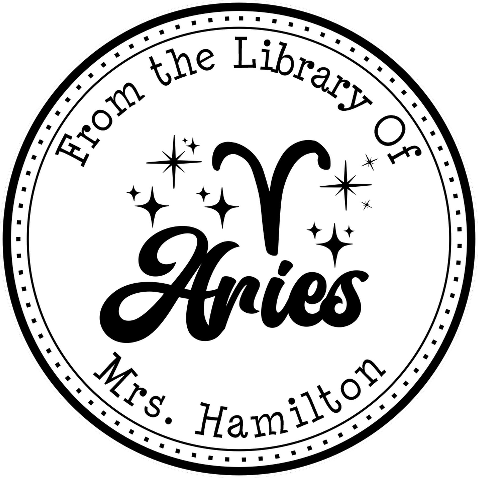 Wood Handle Aries Zodiac Symbol with Scripted Font Customized Bookworm Stamp