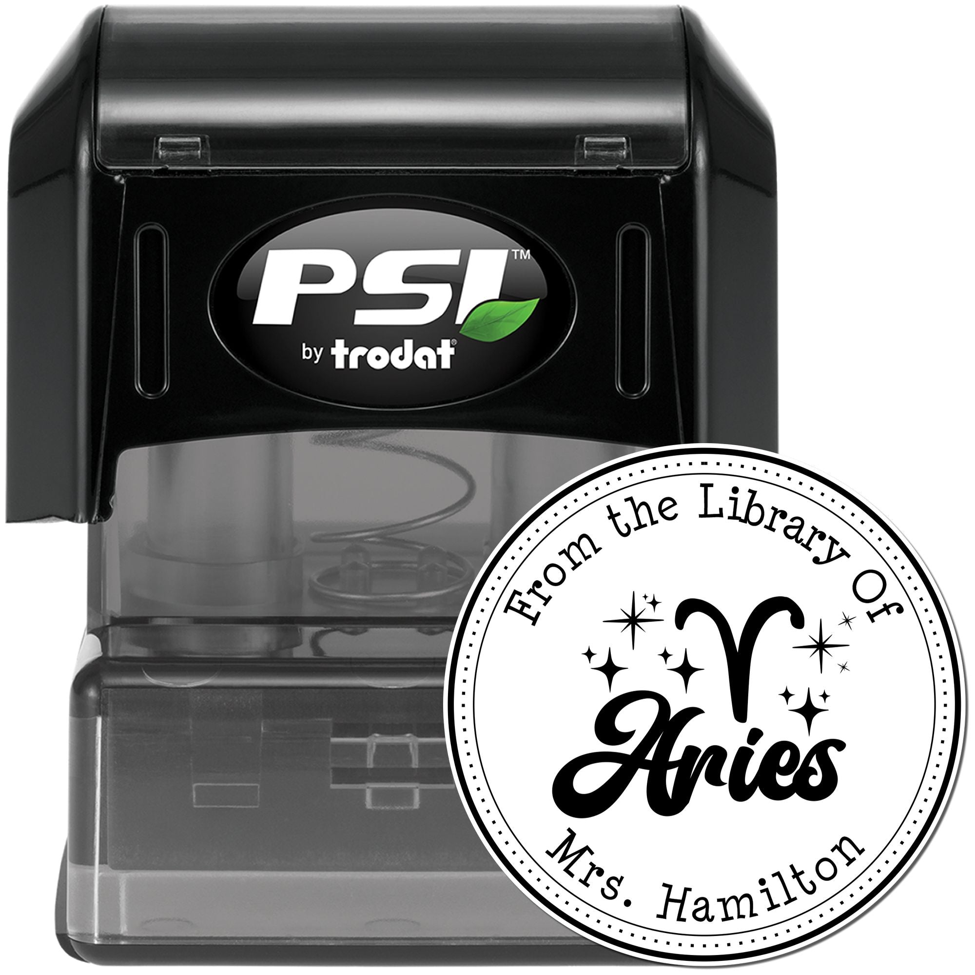 PSI Pre-Inked Aries Zodiac Symbol with Scripted Font Custom From The Library Of Stamp - Engineer Seal Stamps