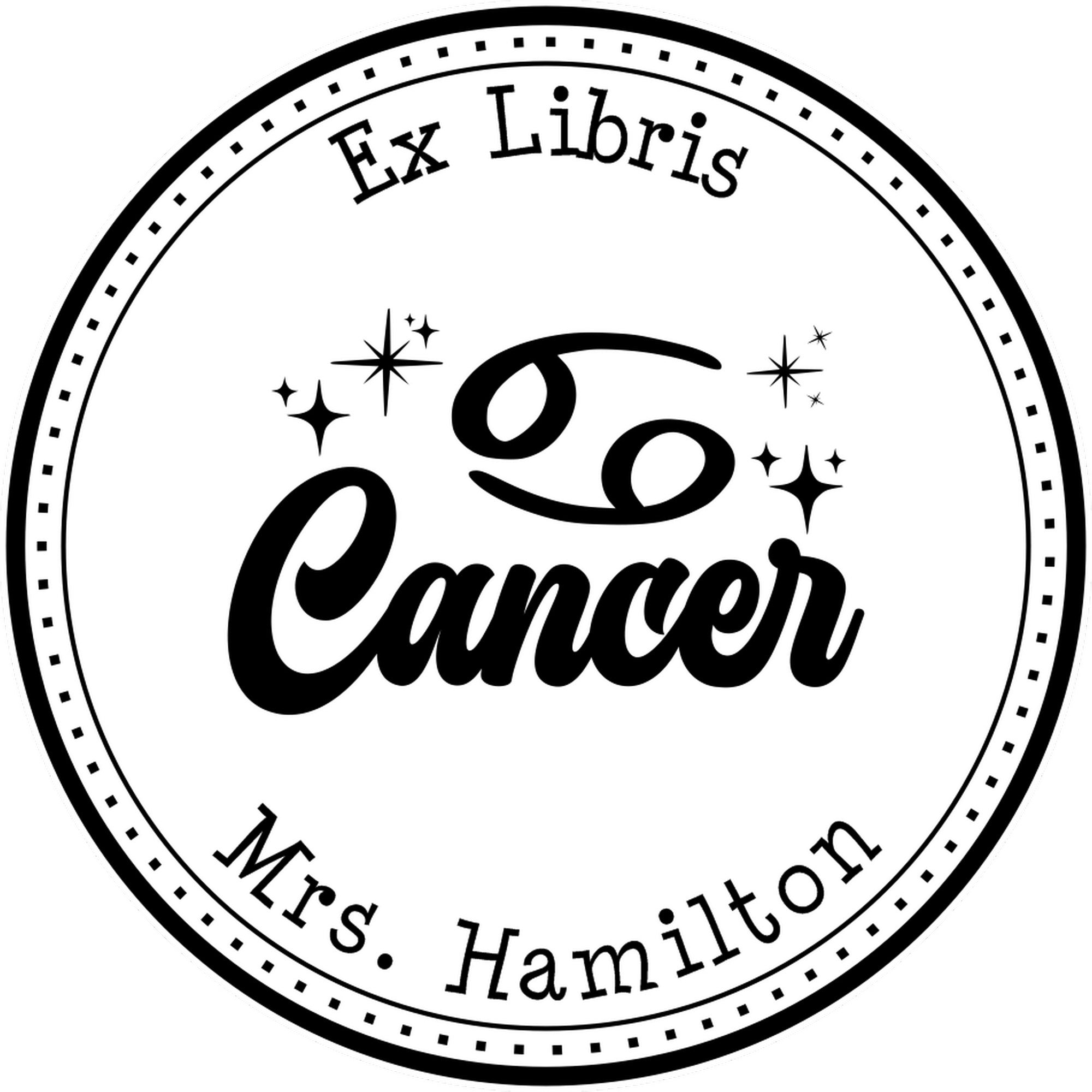 PSI Pre-Inked Cancer Zodiac Symbol with Scripted Font Custom From The Library Of Stamper - Engineer Seal Stamps