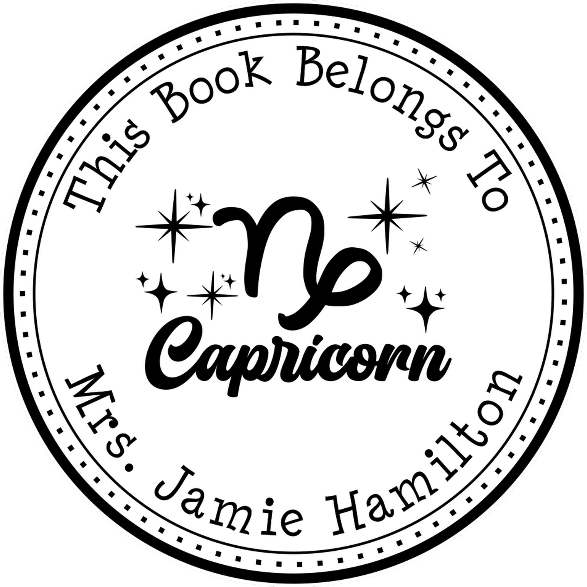 Wood Handle Capricorn Zodiac Symbol with Scripted Font Customized From The Library Of Stamp - Engineer Seal Stamps