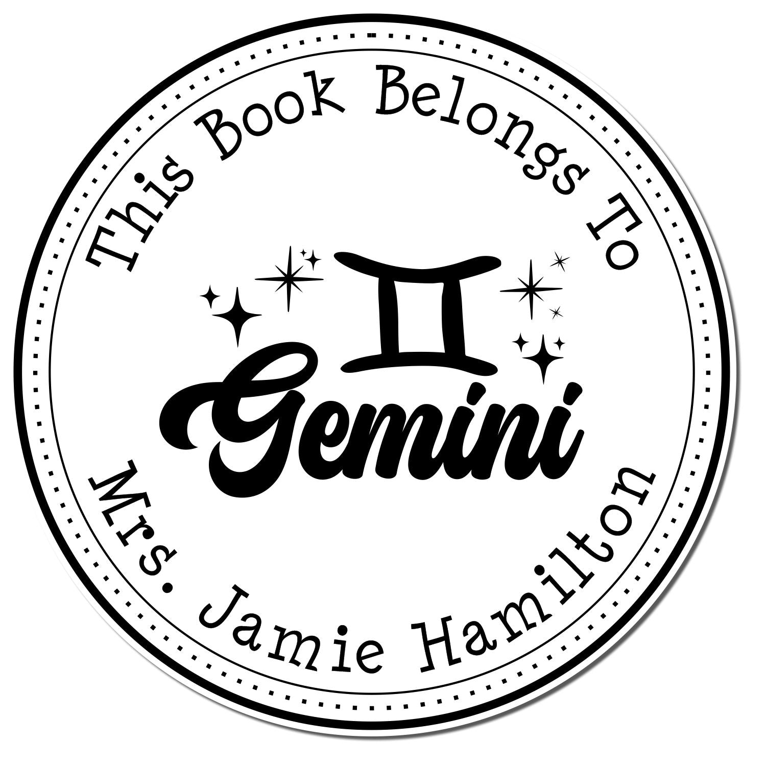 Wood Handle Gemini Zodiac Symbol with Scripted Font Customized From The Library Of Stamper - Engineer Seal Stamps