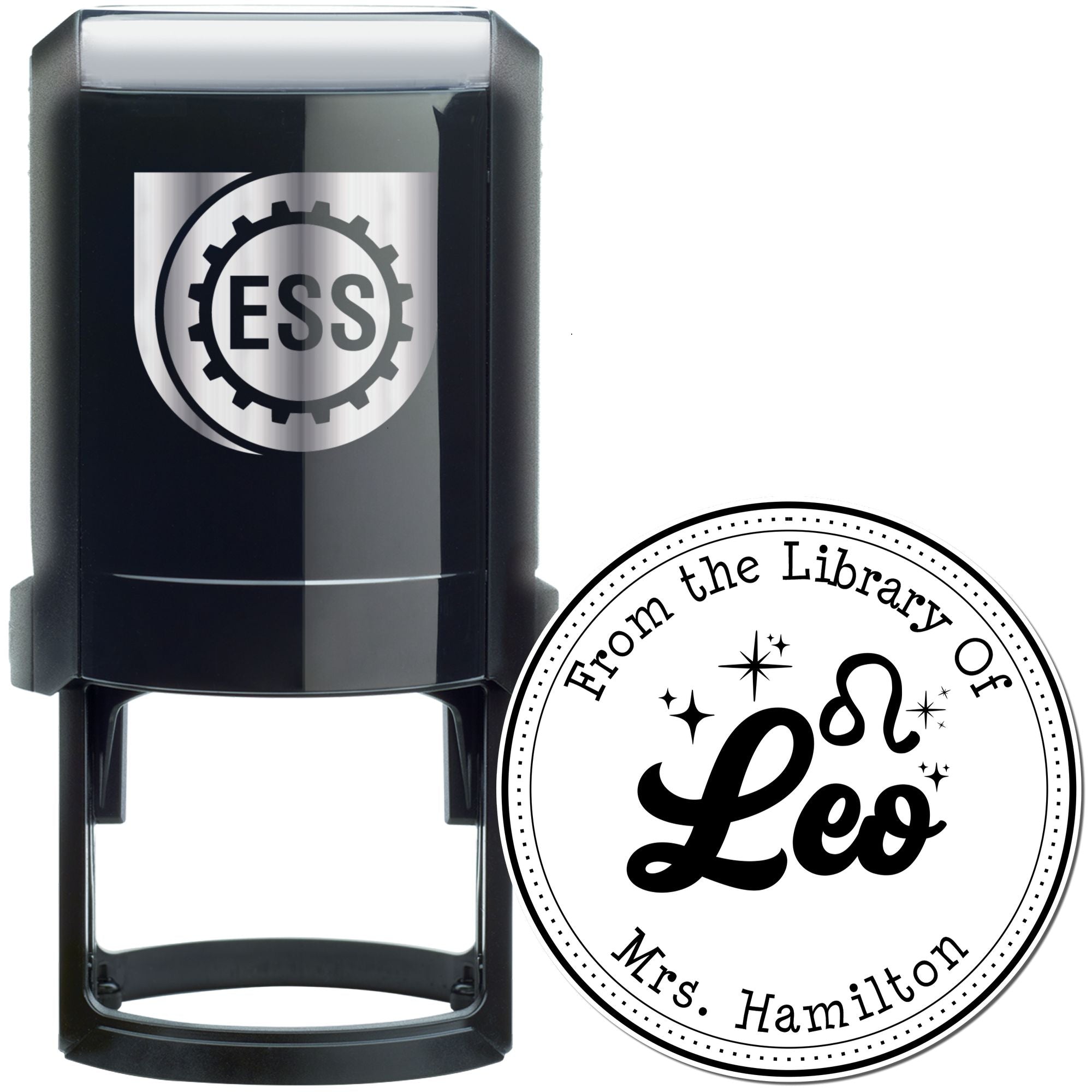 Self-Inking Leo Zodiac Symbol with Scripted Font Customized This Book Belongs To Stamp - Engineer Seal Stamps