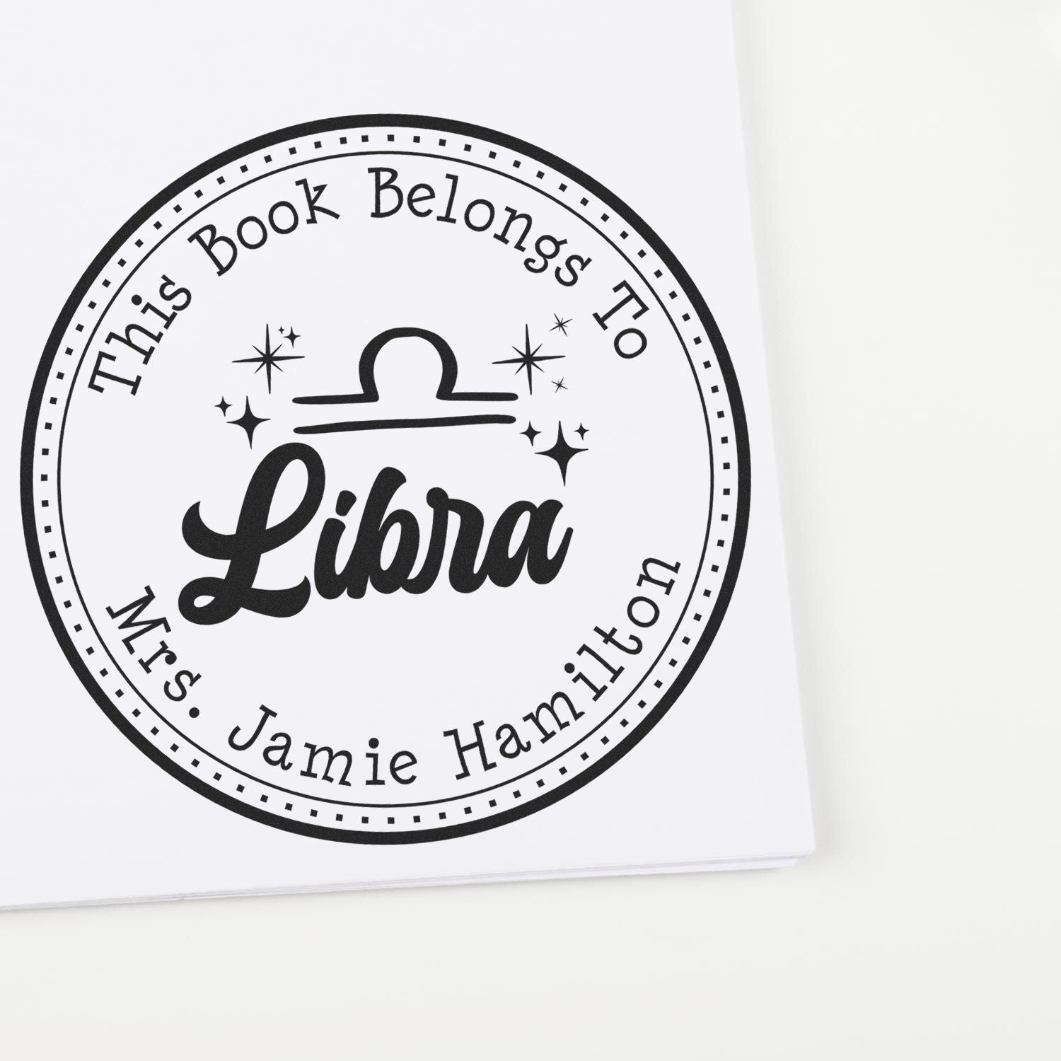 Wood Handle Libra Zodiac Symbol with Scripted Font Customized Library Stamper - Engineer Seal Stamps