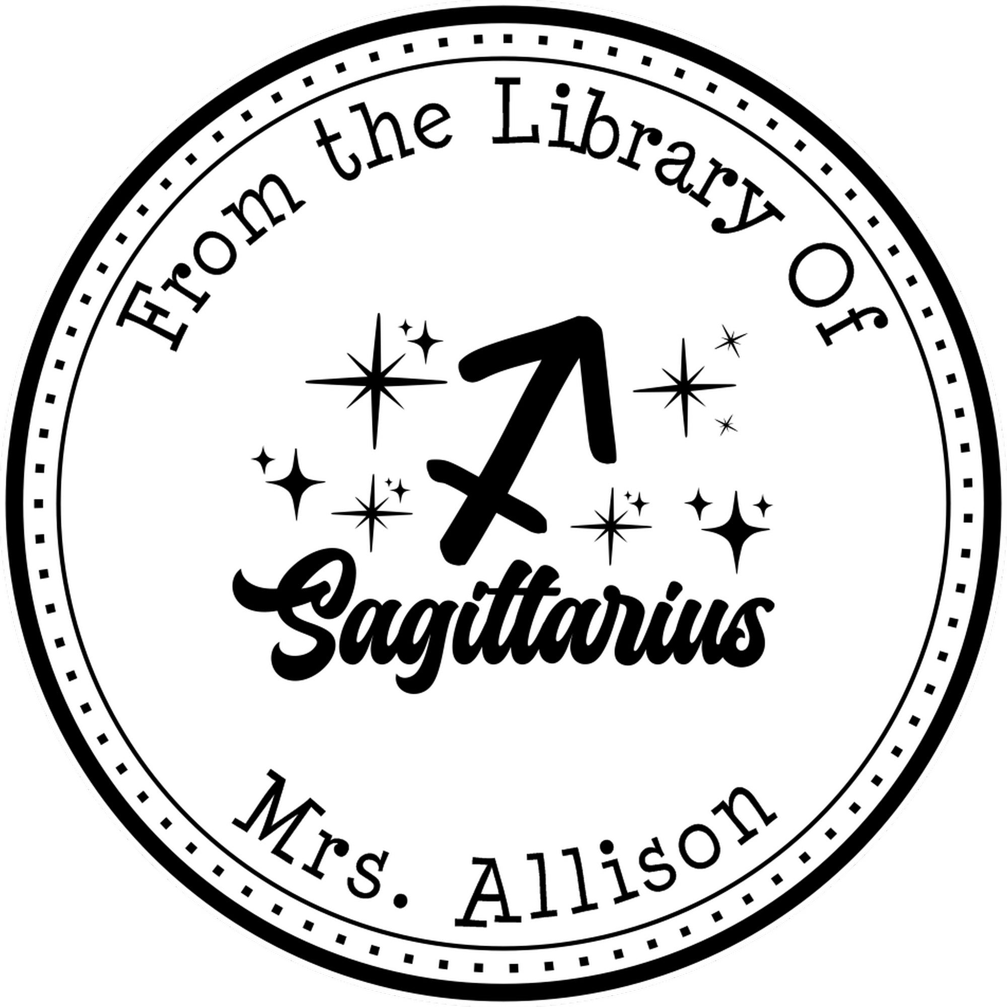 PSI Pre-Inked Sagittarius Zodiac Symbol with Scripted Font Custom Library Name Stamper - Engineer Seal Stamps