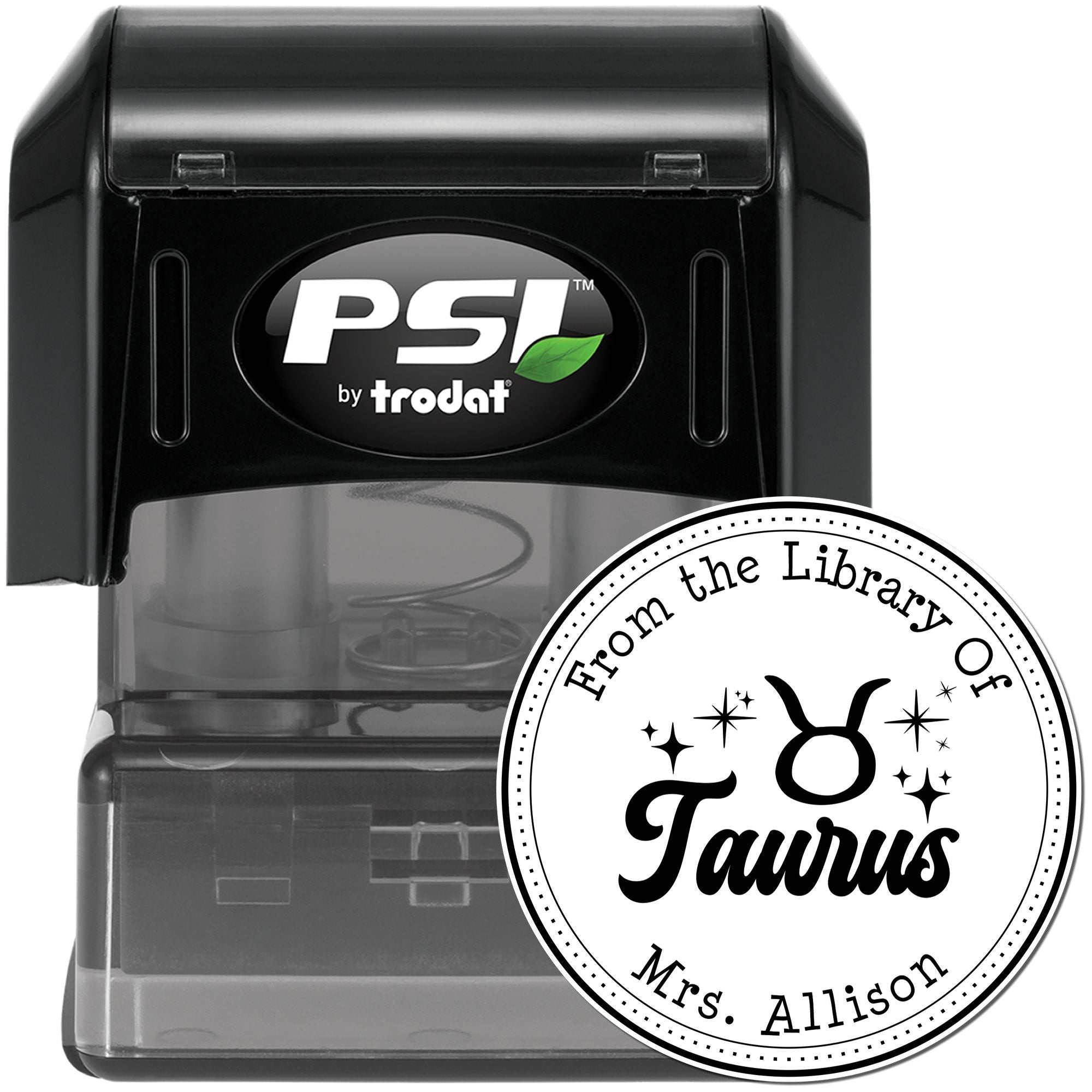 PSI Pre-Inked Taurus Zodiac Symbol with Scripted Font Custom Library Of Stamper - Engineer Seal Stamps