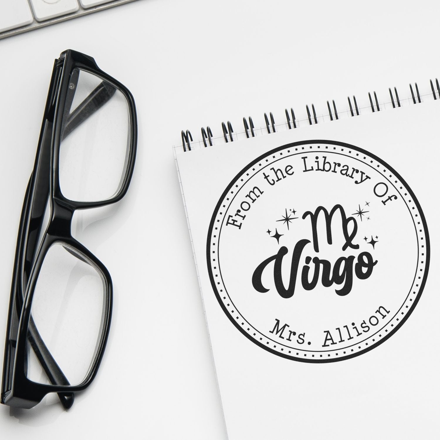 Self-Inking Virgo Zodiac Symbol with Scripted Font Custom Book Stamp - Engineer Seal Stamps