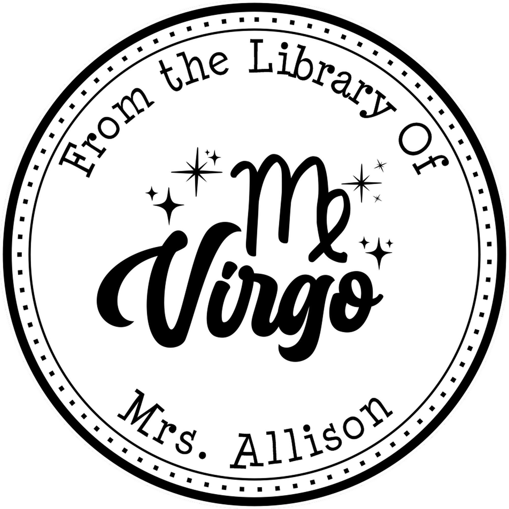Self-Inking Virgo Zodiac Symbol with Scripted Font Custom Book Stamp - Engineer Seal Stamps