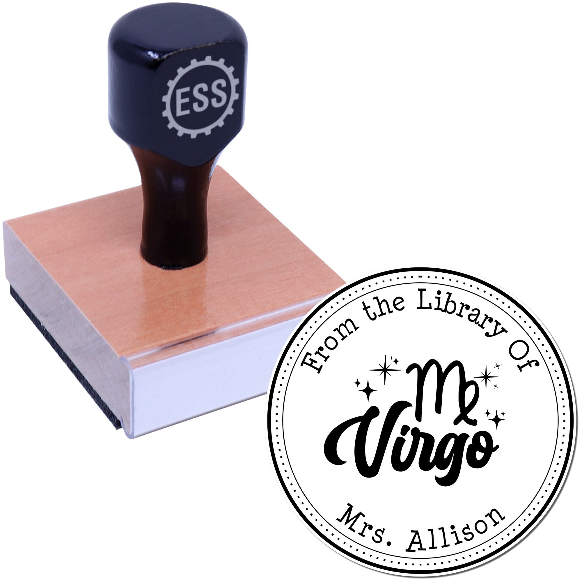 Wood Handle Virgo Zodiac Symbol with Scripted Font Customized Library Of Stamp