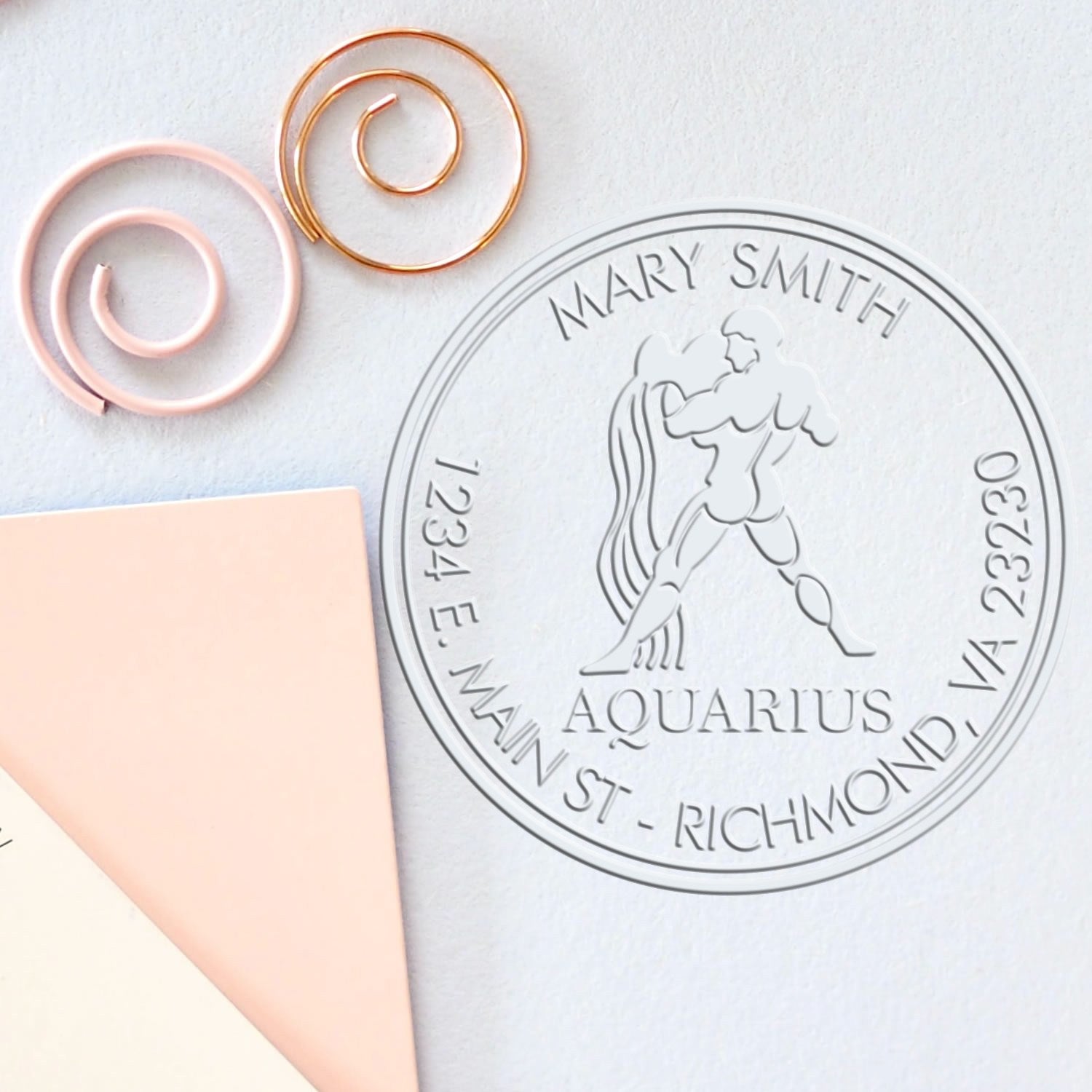 Soft Flowing Aquarius Personalized Mail Embossed Stamp