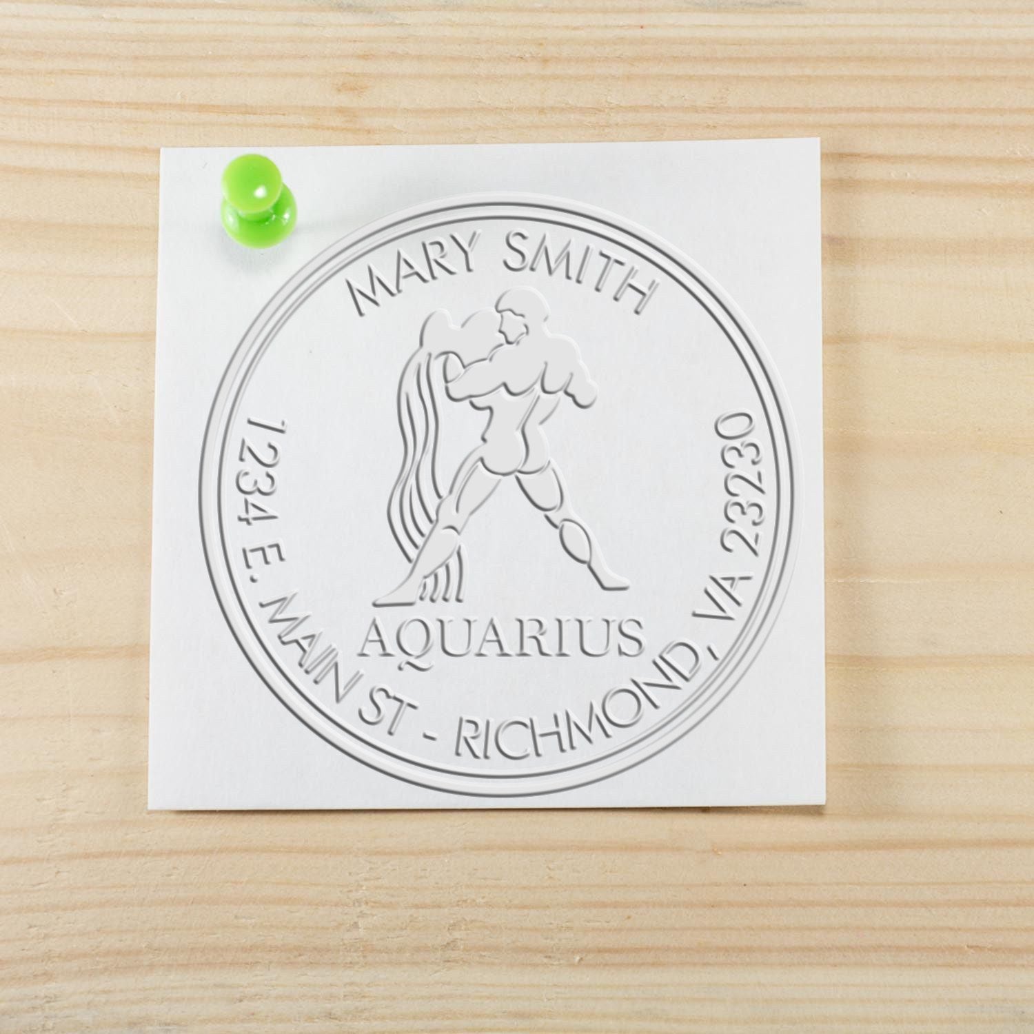 Soft Flowing Aquarius Personalized Mail Embossed Stamp - Engineer Seal Stamps