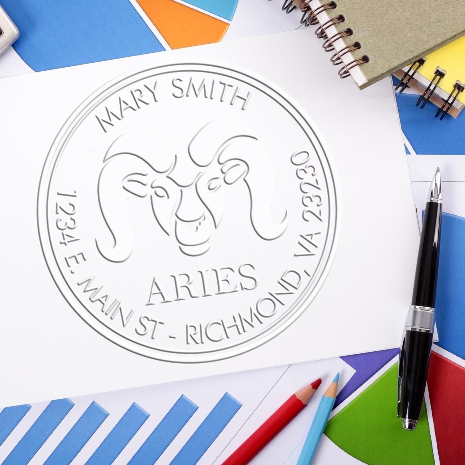 Hybrid Mighty Aries Personalized Name And Address Embossing Seal - Engineer Seal Stamps