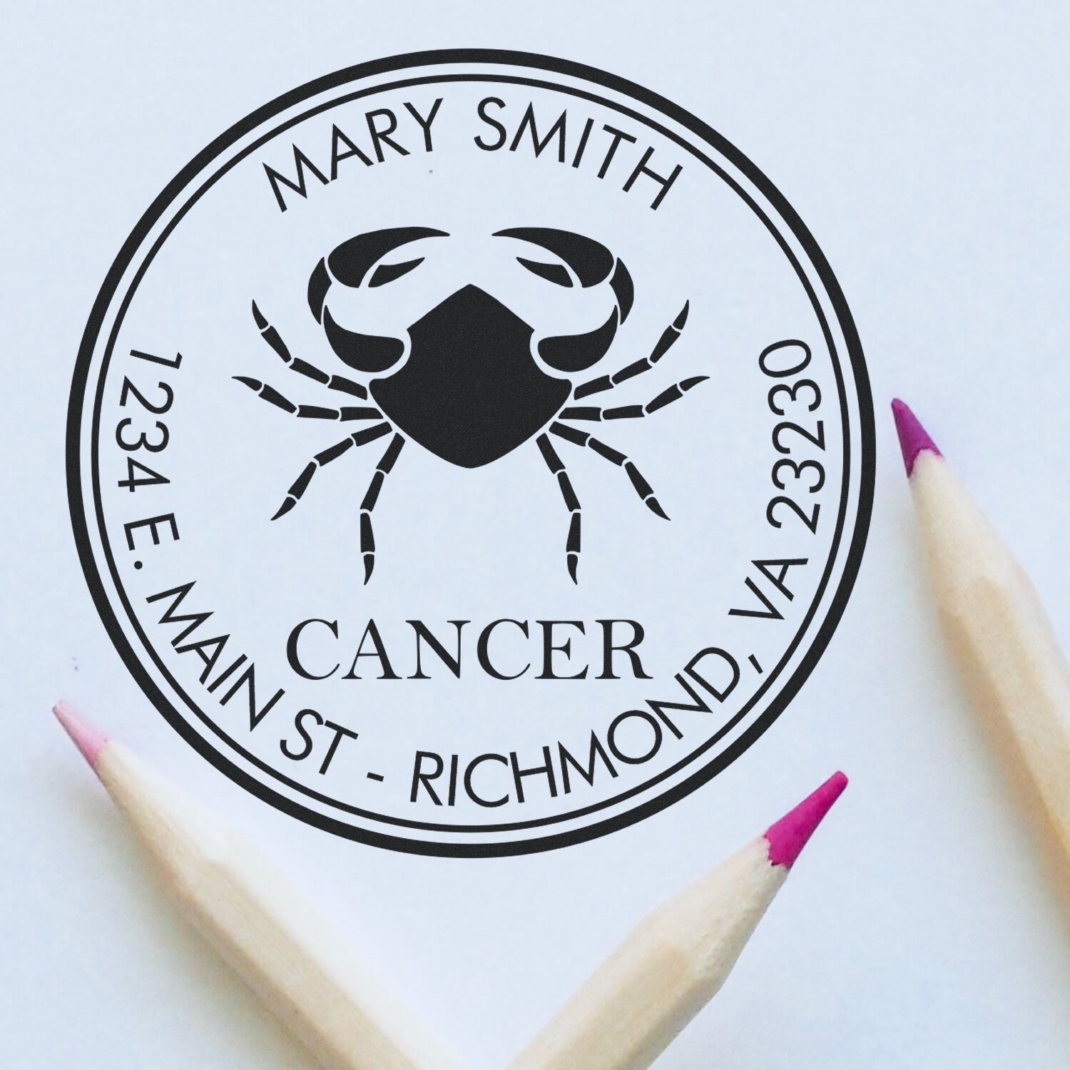 Portable Pre-Inked Crabby Cancer Personalized Name And Address Stamp - Engineer Seal Stamps