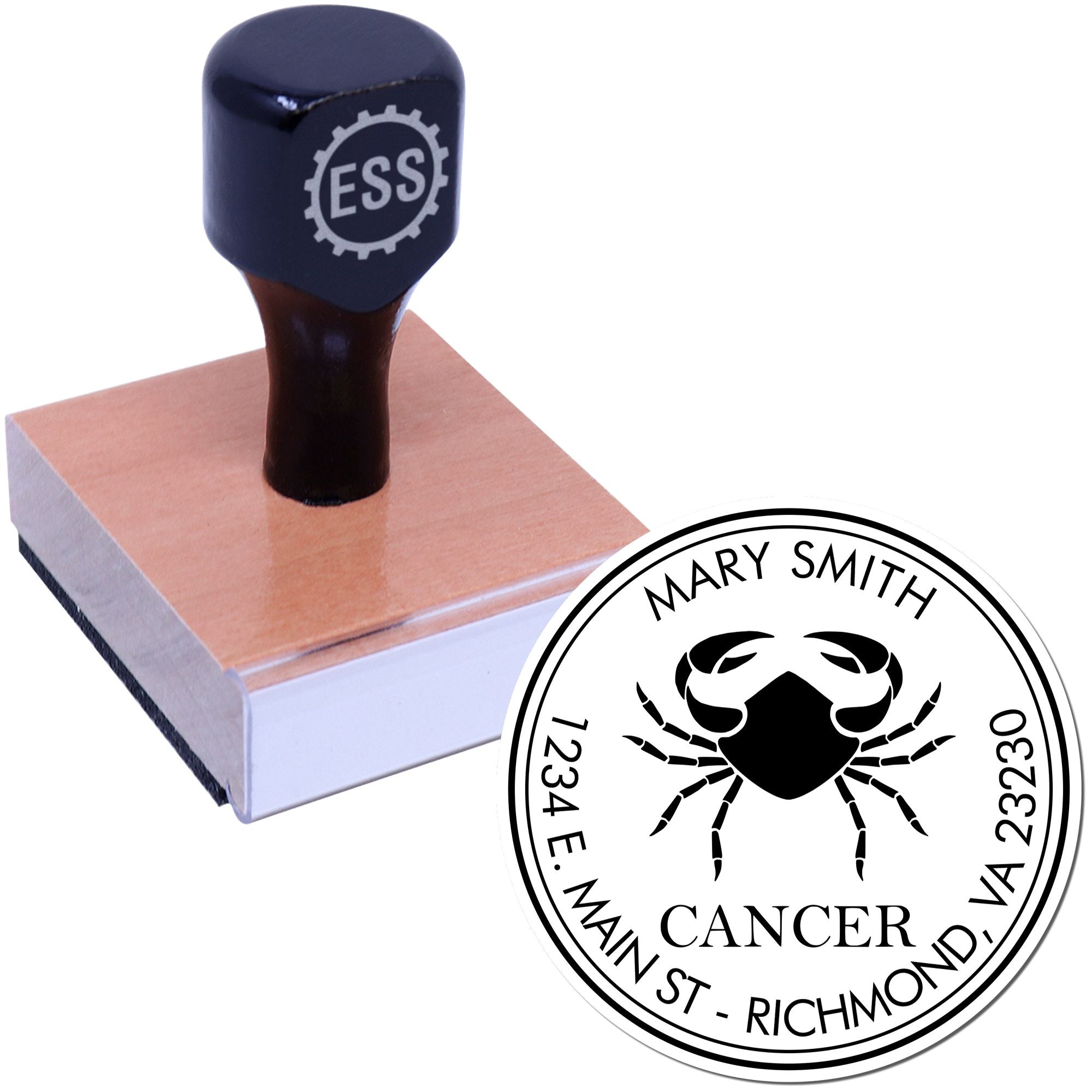 Wood Handle Crabby Cancer Custom Address Stamp - Engineer Seal Stamps