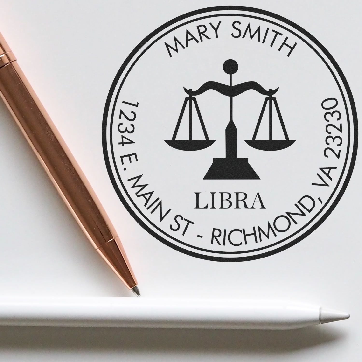 Wood Handle Fair Libra Custom Return Address Stamp - Engineer Seal Stamps