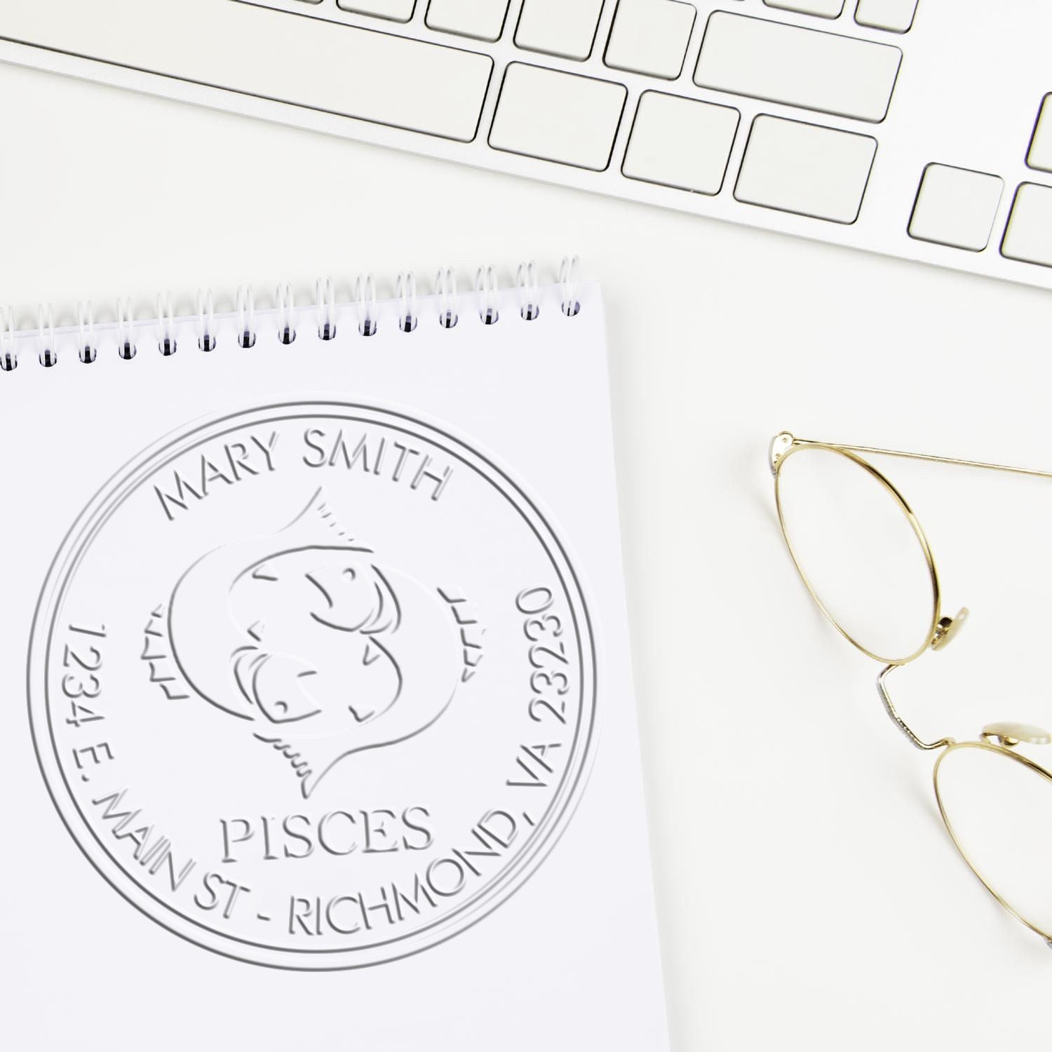 Soft Pisces Swimming Personalized Mailing Embosser - Engineer Seal Stamps